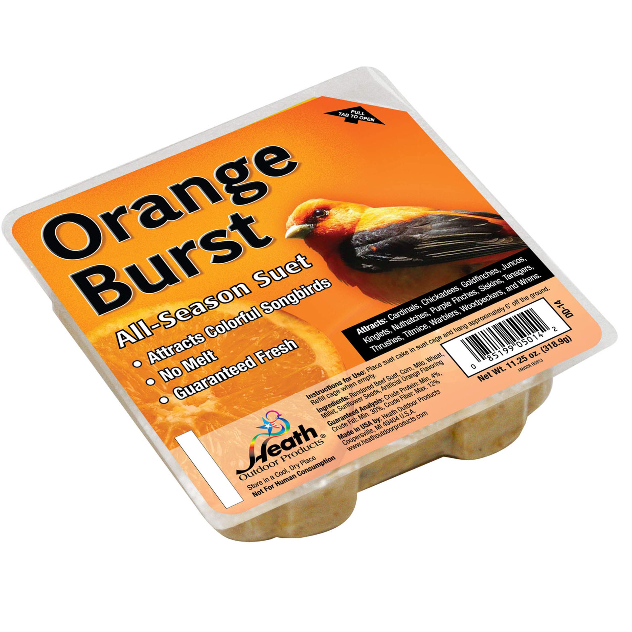 Heath Outdoor Products DD-14 Orange Burst Suet Cake, 11.25 oz, Case of 12 - Attract Wild Birds to Your Garden