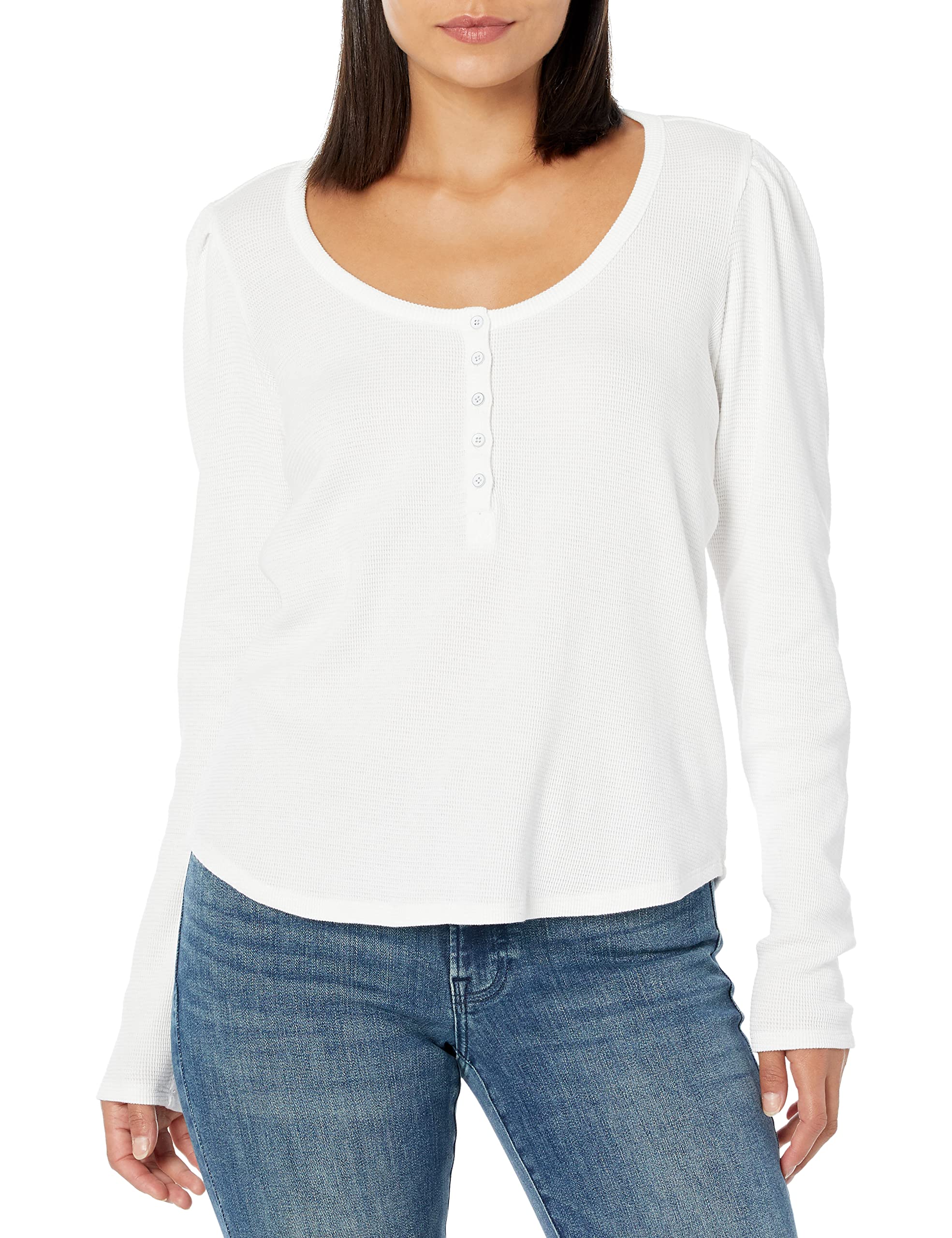 PAIGE Women's Daniella Long Sleeve Top - Soft Waffle Knit Ivory Blouse with Subtle Puff Sleeves | Casual Chic Shirt for Work, Date Night & Everyday Wear