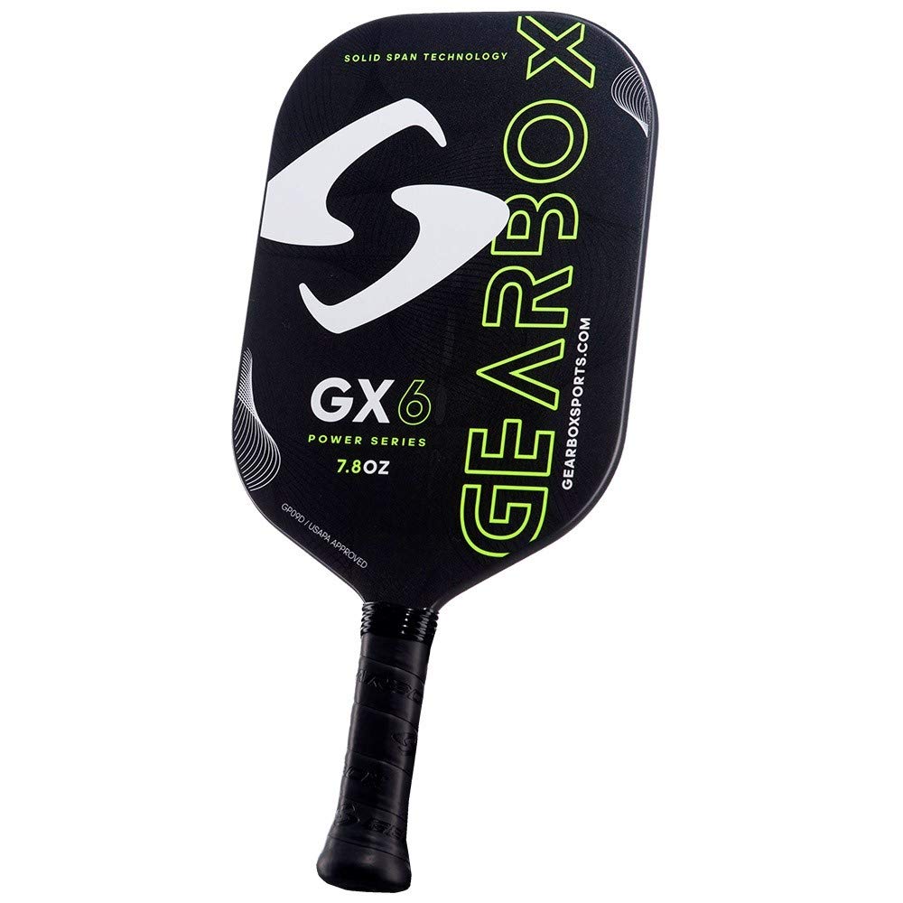 Premium Carbon Fiber Pickleball Paddle - Gearbox GX6 Power 7.8oz 3-5/8in Neon Yellow | Lightweight & Durable for Competitive Play, Outdoor Games & Tennis Court Training