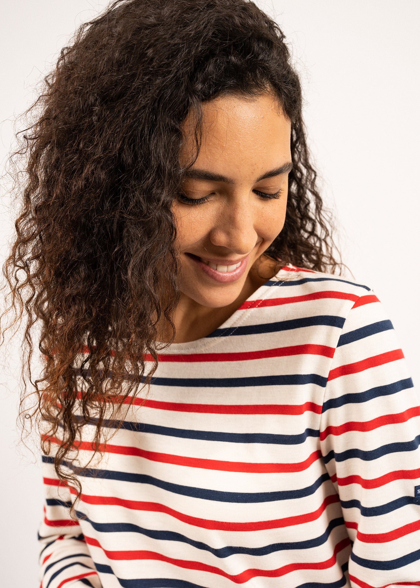 MINQUIDAME Women's Tri-Color Breton Shirt - Lightweight Cotton Long Sleeve Tops (ECRU/NAVY/RED) | Casual Wear, Office Outfits & Weekend Style