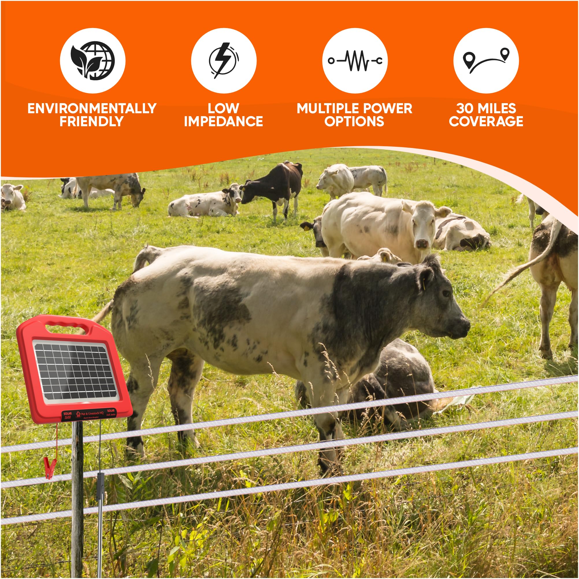 30 Miles Solar Fence Charger - 0.65 Joule Solar Powered Electric Fence Kit for Livestock, Horses, Cattle, Sheep - Weatherproof & Portable for Pastures, Farms & Rural Properties