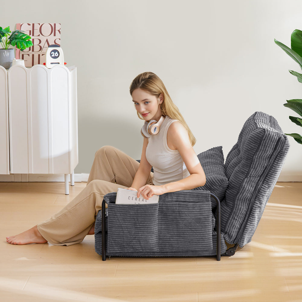 MAXYOYO Adjustable Floor Sofa Bed - 5 Position Foldable Lazy Couch with Removable Pillow & Armrests - Single Size Dark Grey for Living Room, Bedroom & Small Spaces