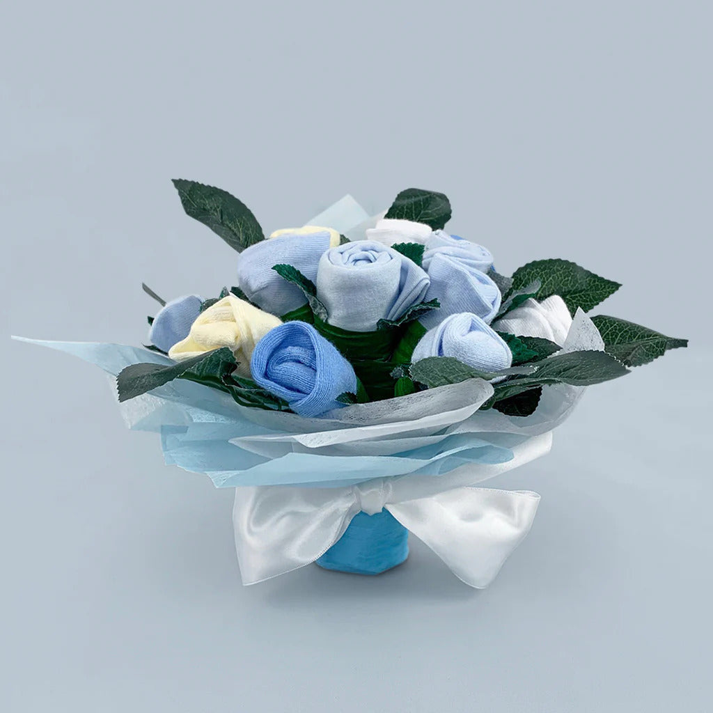 Bear & Bouquet Baby Boy Gift Basket - Newborn Baby Shower Present Set with Plush Toy & Blanket - Perfect for Birthdays, Christenings, and Welcome Home Celebrations (SKU: LBG1011)