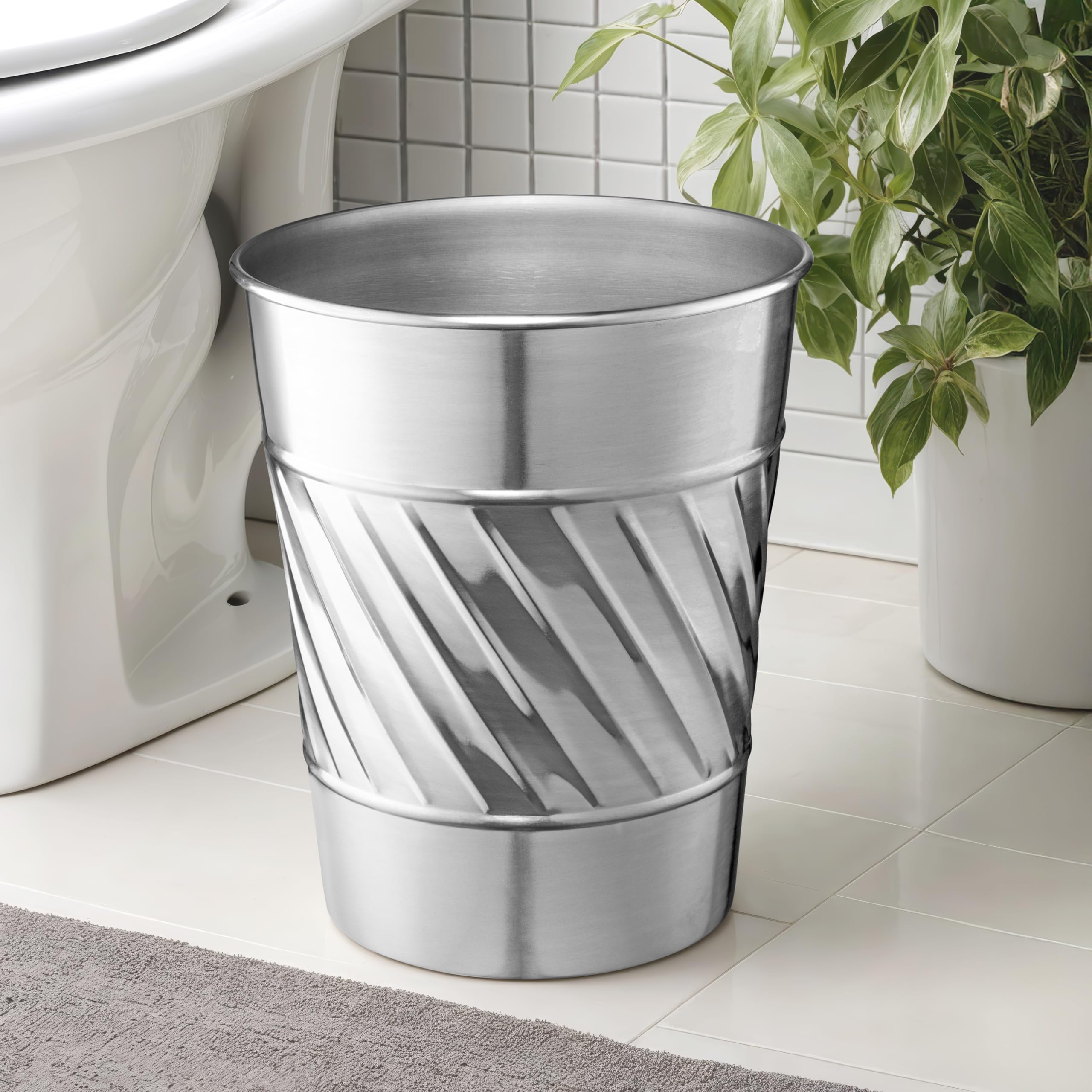 Handcrafted Metal Wastebasket - Durable Trash Can for Home, Office & Bedroom | Decorative Wave Embossed Design | Modern Bathroom Décor in Nickel Finish | Perfect for Living Rooms, Offices & Guest Bathrooms