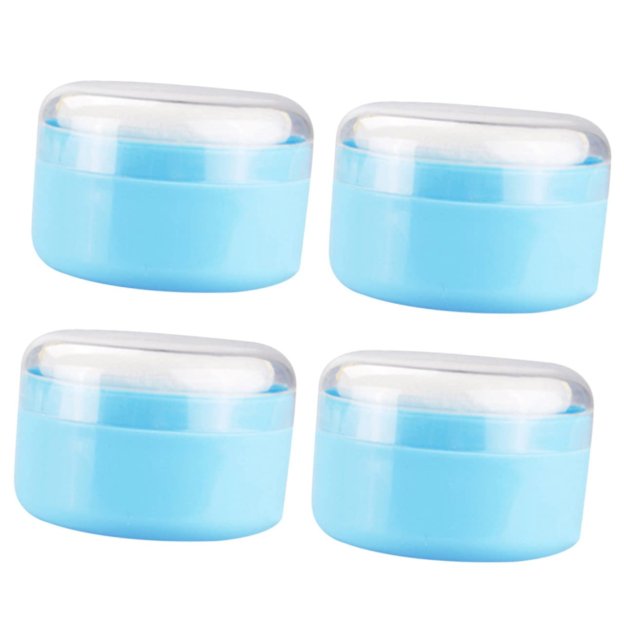 GAFOKI 4-Piece Premium Body Powder Puff Set - Soft Makeup Sponge for Loose Powder & Foundation, Travel-Friendly Compact Case (Blue) - Ideal for Baby Powder Application & On-The-Go Touch Ups
