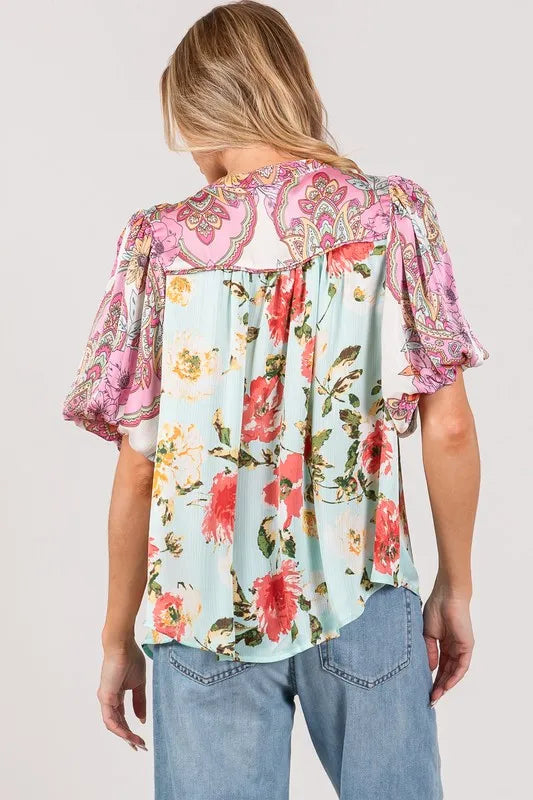Plus Size Floral Print Mineral Wash French Terry Button Up Shirt for Women - Casual Loungewear & Spring Layering Top