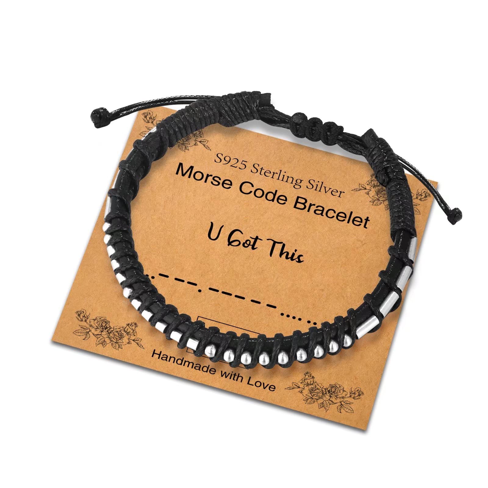 Sterling Silver Morse Code Bracelet for Women & Men - Adjustable Leather Bracelet with Inspirational Message - Unique Birthday & Friendship Gift Jewelry for Couples, Best Friends, and Loved Ones - Perfect for Everyday Wear, Special Occasions, and Meaningful Gifts