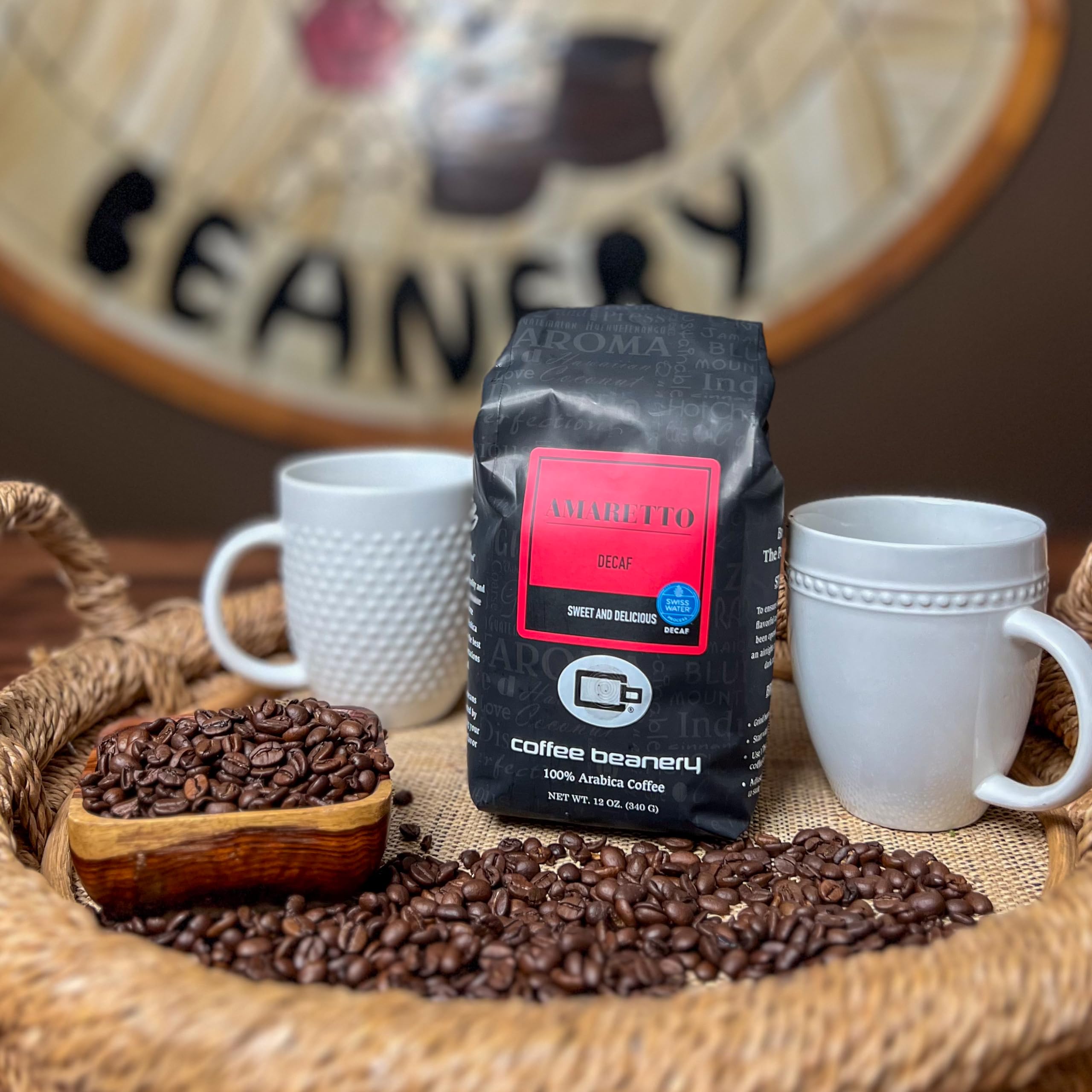 Premium Amaretto Flavored Decaf Coffee | Specialty Arabica Medium Roast | 12oz Coarse Ground | Perfect for After Dinner & Relaxation
