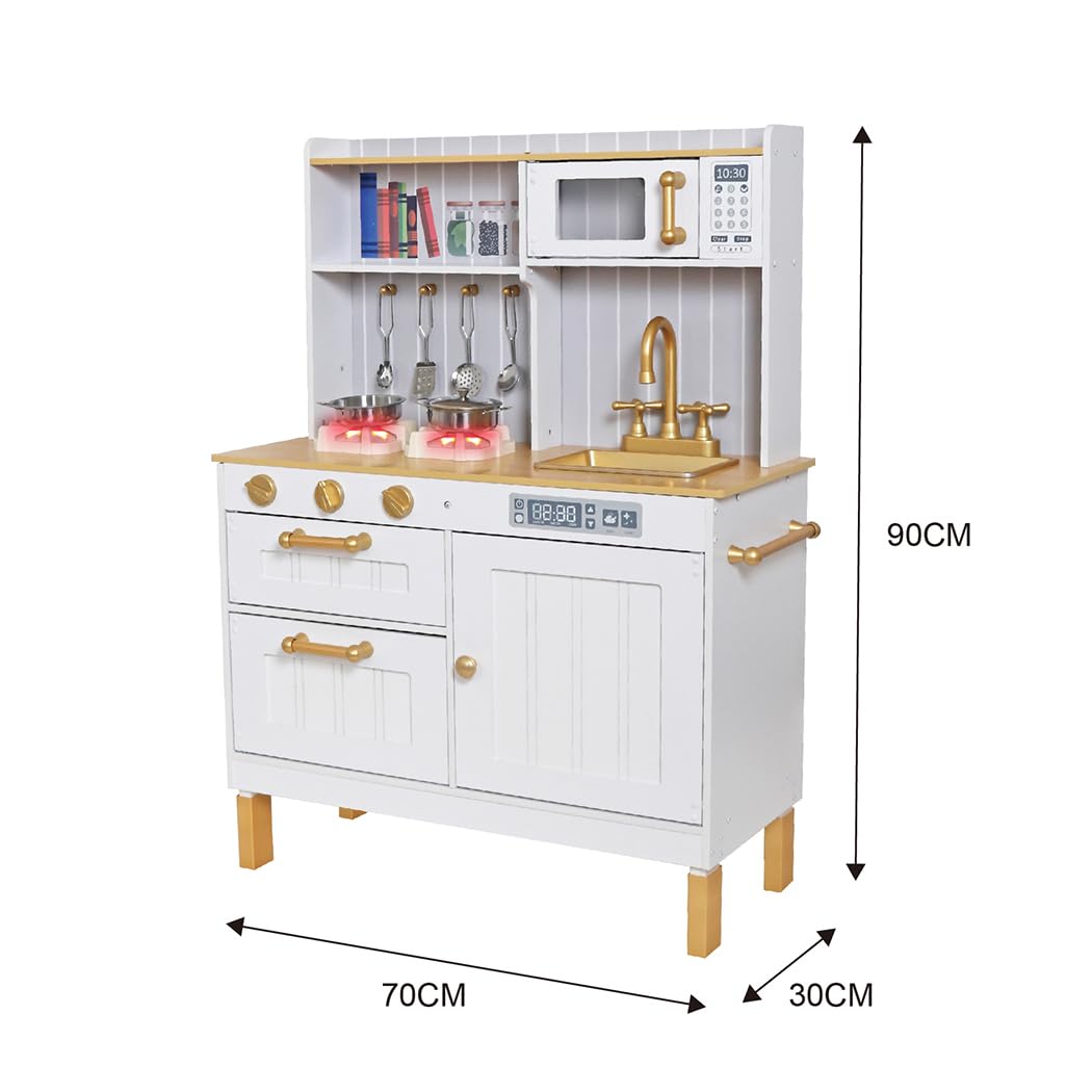 Wooden Toddler Kitchen Playset with 6-Piece Cooking Accessories - Kids Pretend Play Kitchen with Pots, Pans, Stove & Sink - Interactive Mini Kitchen Toy with Lights & Sounds for Boys & Girls Ages 3+ - Perfect for Imaginative Play, Role-Playing & Early Learning Development
