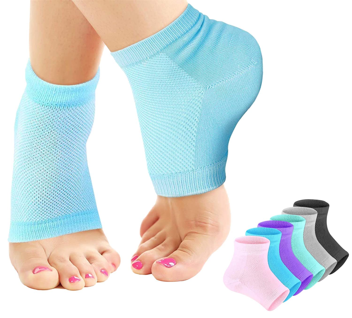 VIBRAL Crack Cotton Foot Protector Moisturizing Socks with Spa Gel - Heel Pain Relief Silicone Gel Pad Socks for Men & Women | Soft Cotton, Botanical Care | Perfect for Dry Skin, Cracked Heels & Night Treatment (Multicolor)