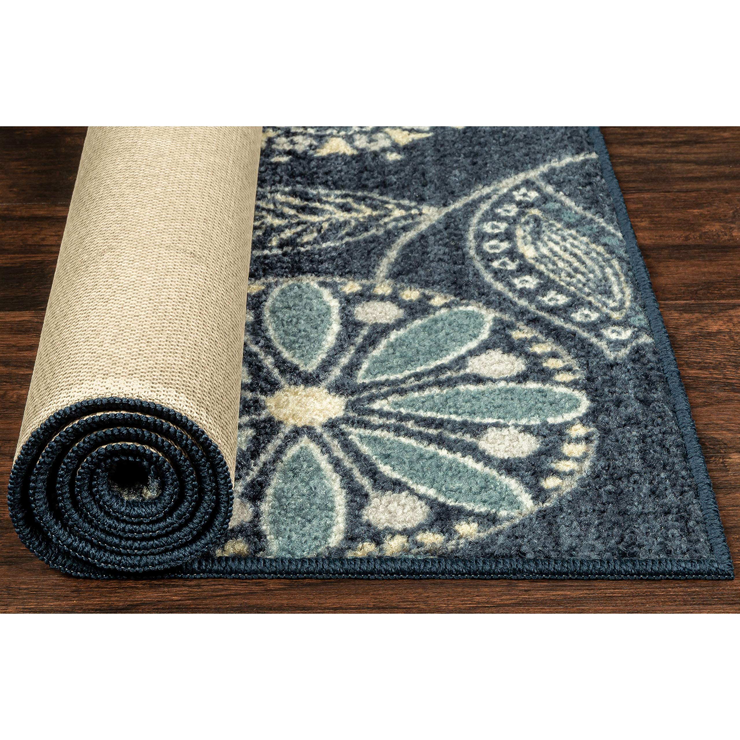 Maples Rugs Reggie Floral Area Rug - Handmade in USA - Washable Non-Slip Pet-Friendly Persian Blue Rug 3'4