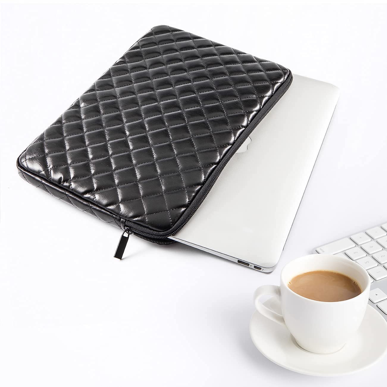 Puffy Laptop Sleeve Case for 11-15.6 Inch Laptops - Quilted PU Leather Protective Padded Bag with Soft Lining (Perfect for MacBook, Dell, HP & Travel)