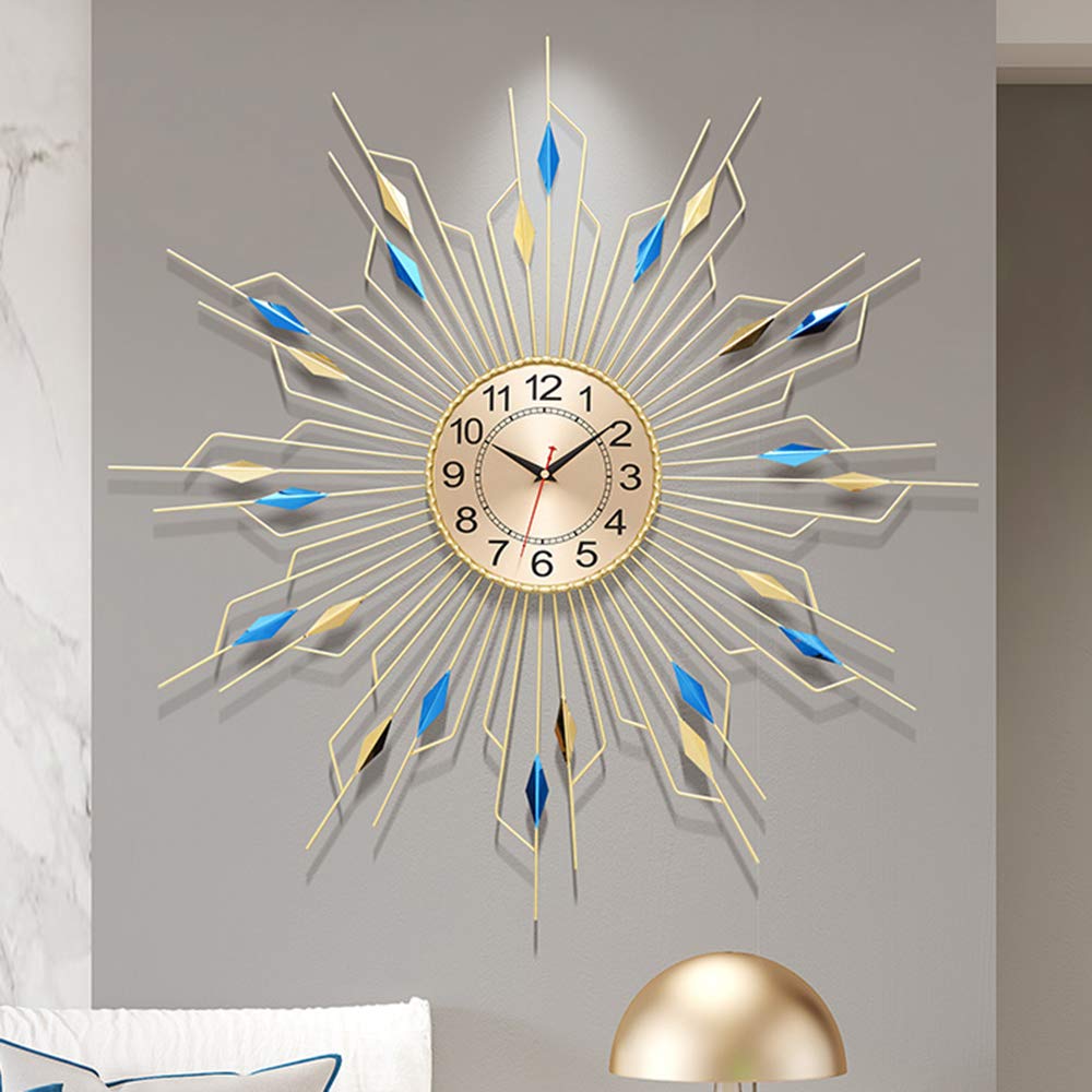 Olz 28.7 Inch Sunburst Wall Clock - 3D Metal Moon & Stars Decor, Silent Non-Ticking Large Wall Clock for Living Room, Modern Quartz Decoration in Gold (73cm) - Perfect for Home, Office, Bedroom & Gift Giving