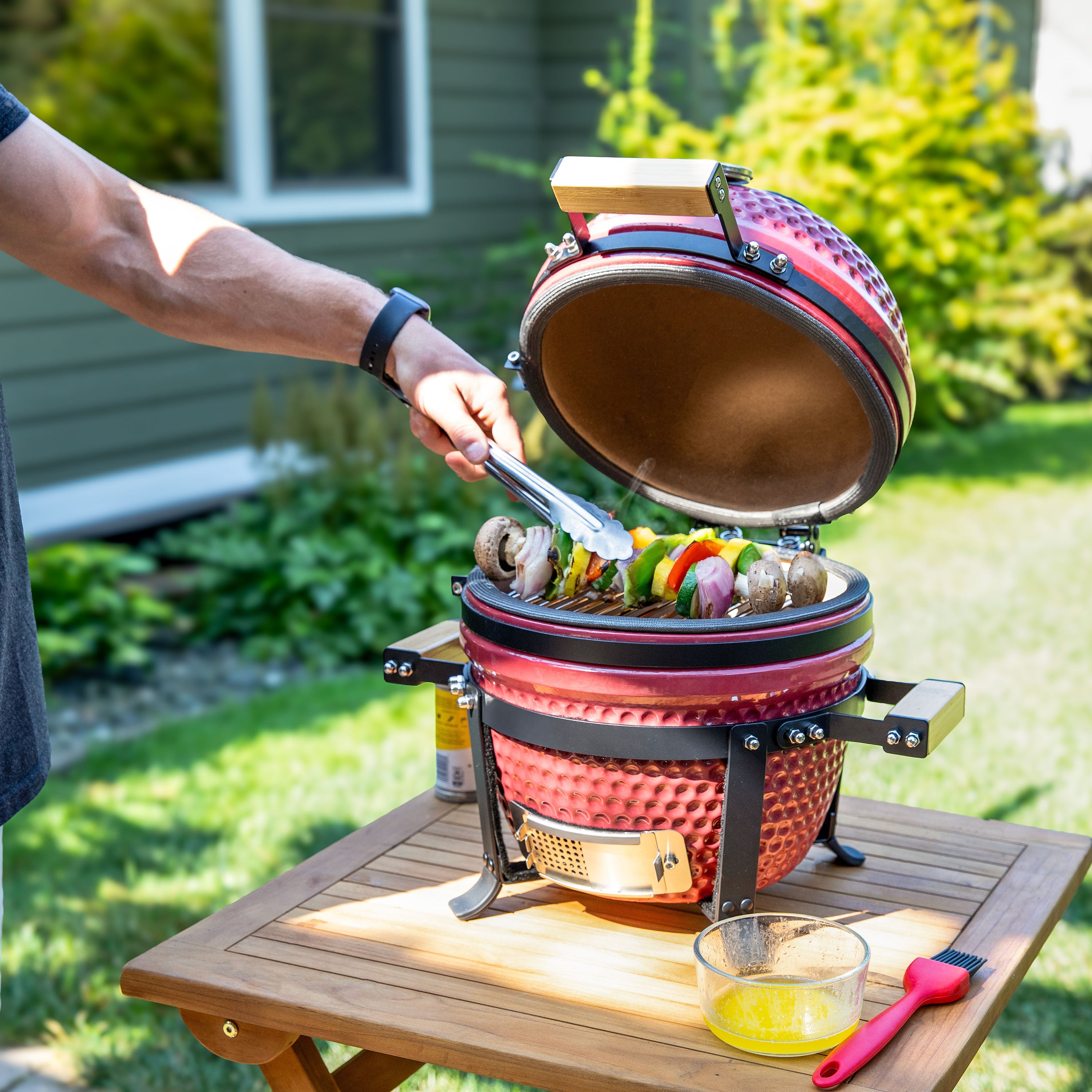 Portable Kamado Charcoal Grill and Smoker with Stand - Outdoor BBQ, Camping & Backyard Cooking - Perfect for Patio, Picnics & Tailgating
