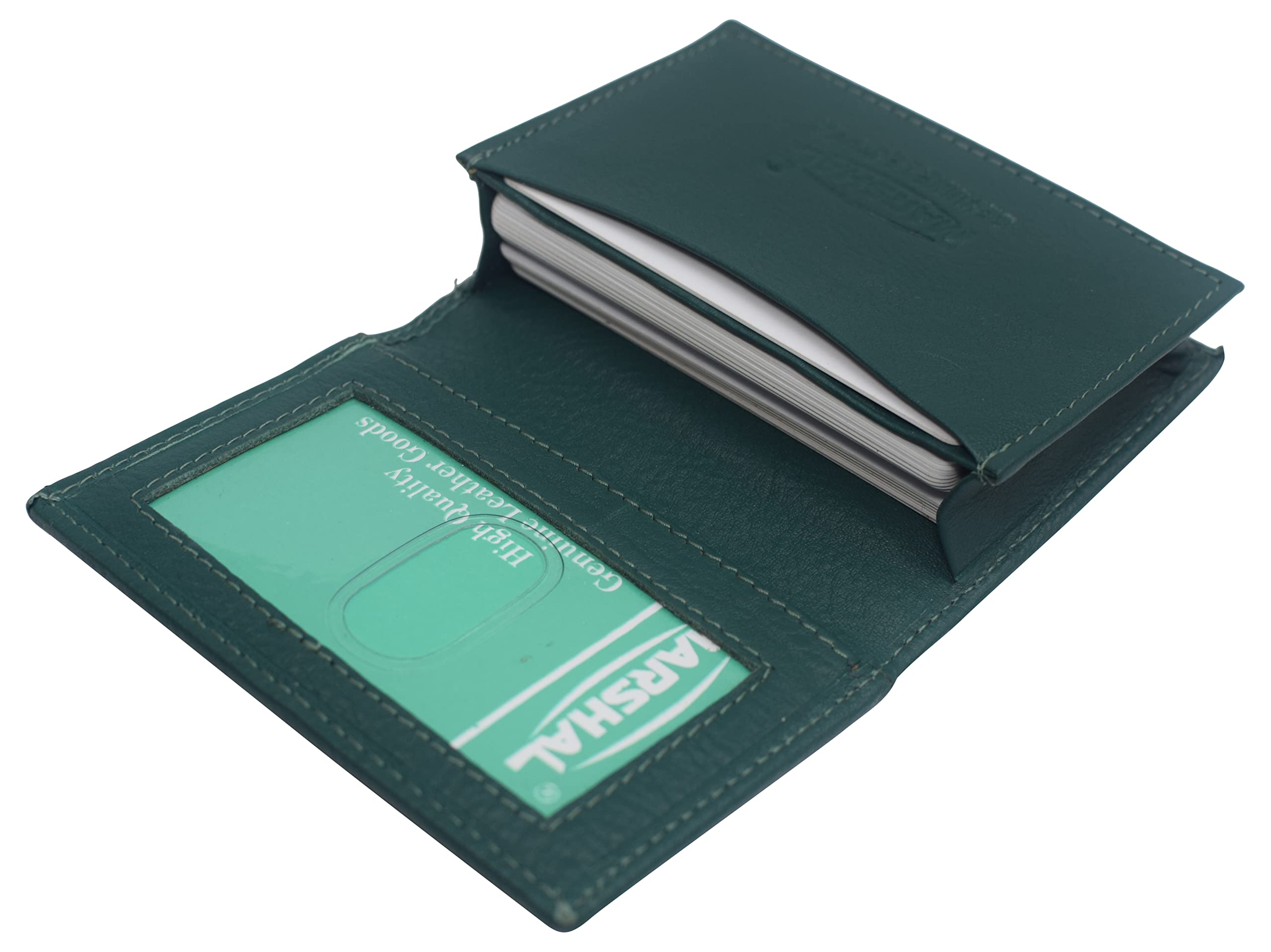 Premium Genuine Leather Business Card Holder - RFID Blocking Credit Card & ID Window Wallet for Men & Women - Perfect for Office, Networking & Travel (Green)