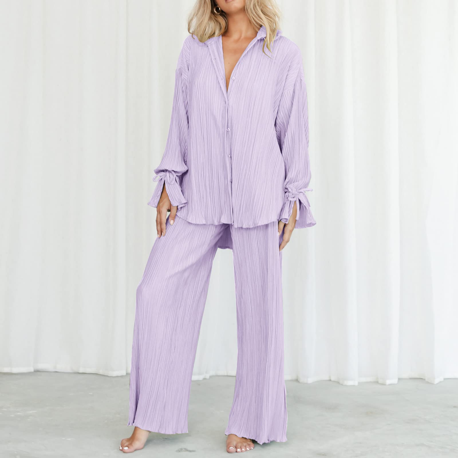 Women's 2-Piece Linen Shorts Set - Casual Summer Outfit for Plus Size | Sexy Purple Tracksuit for Birthday & Beach Wear | Comfortable Lounge & Vacation Outfits