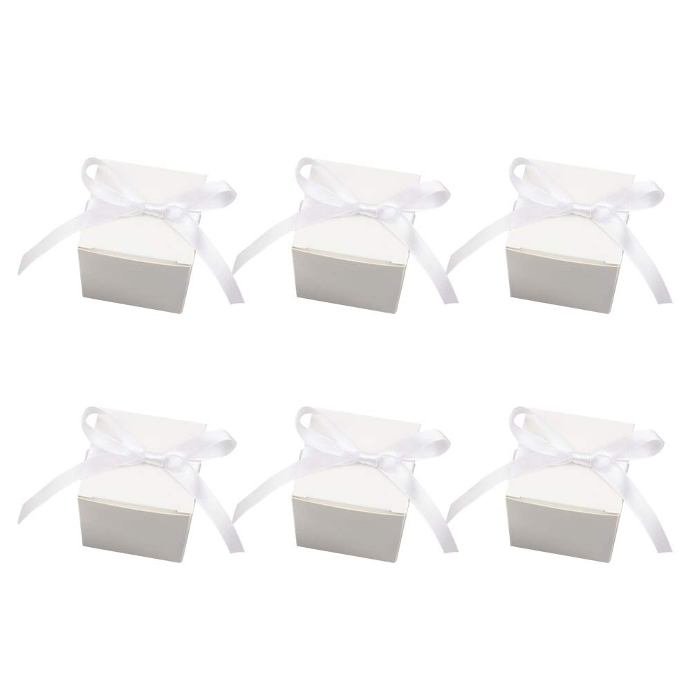 LUOZZY 50 Pack 5.5cm White European Wedding Candy Boxes - Square Kraft Paper Chocolate Storage Cases with White Ribbon, Perfect for Party Favors, Bridal Showers, Baby Showers & Gift Packaging