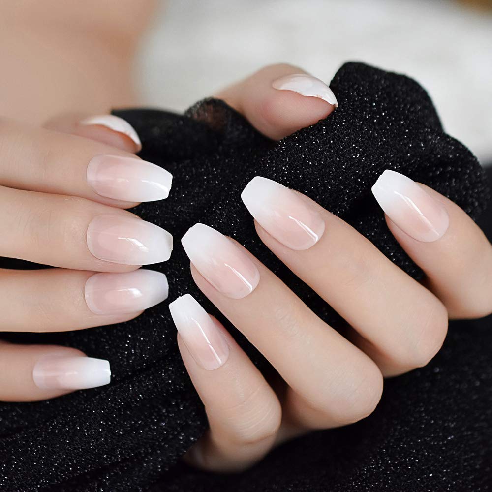 Ombre French Ballerina Fake Nails - Gradient Natural Coffin False Nails for Women - 24PCS Wholesale Press On Nails Supplier - Perfect for Parties, Weddings & Special Occasions