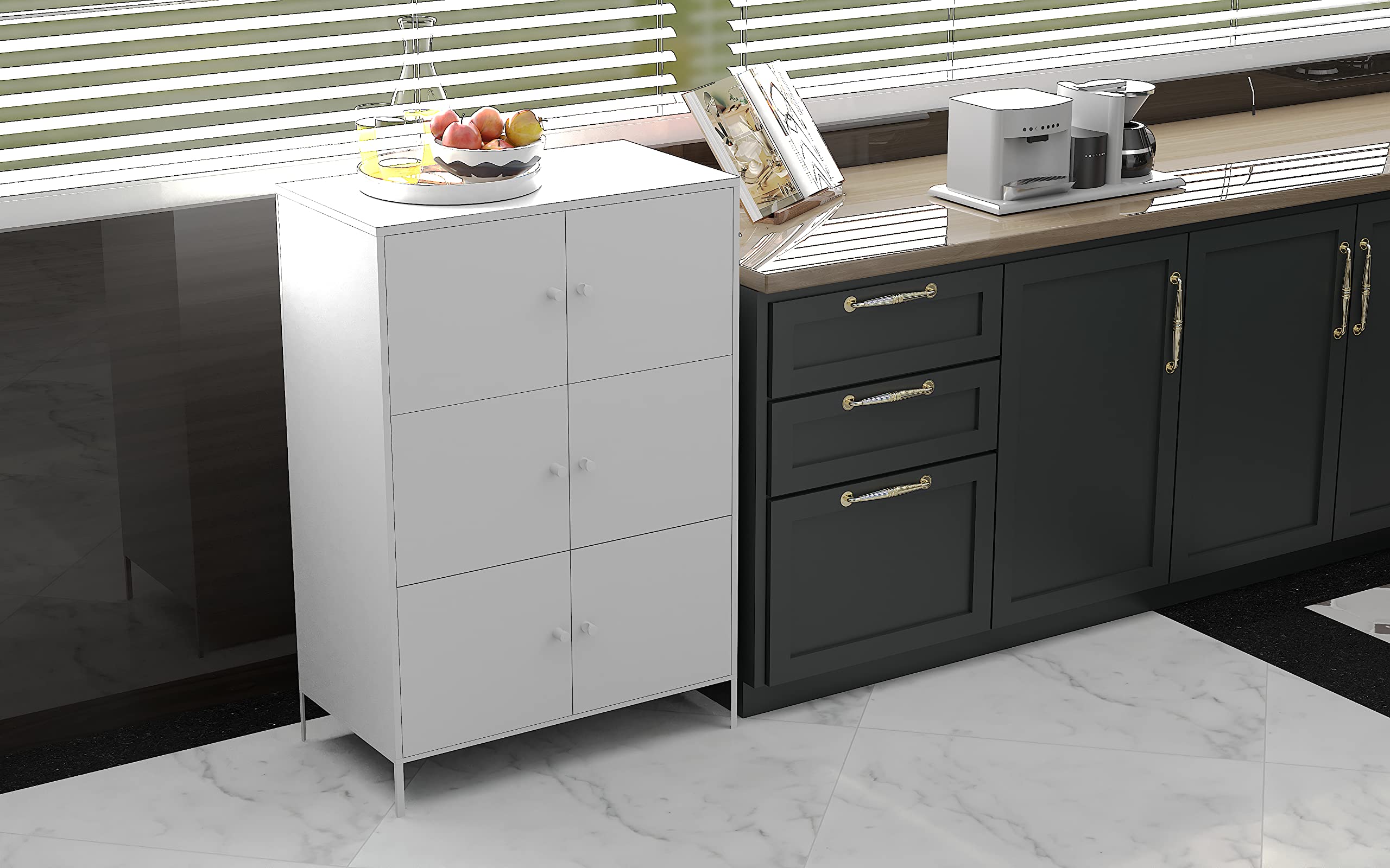 6-Door Metal Storage Cabinet - 3-Tier Steel Office Organizer with Adjustable Shelves, 25.6 x 14.2 x 41.3 Inches, White - Perfect for Home, Office & Garage Storage Solutions