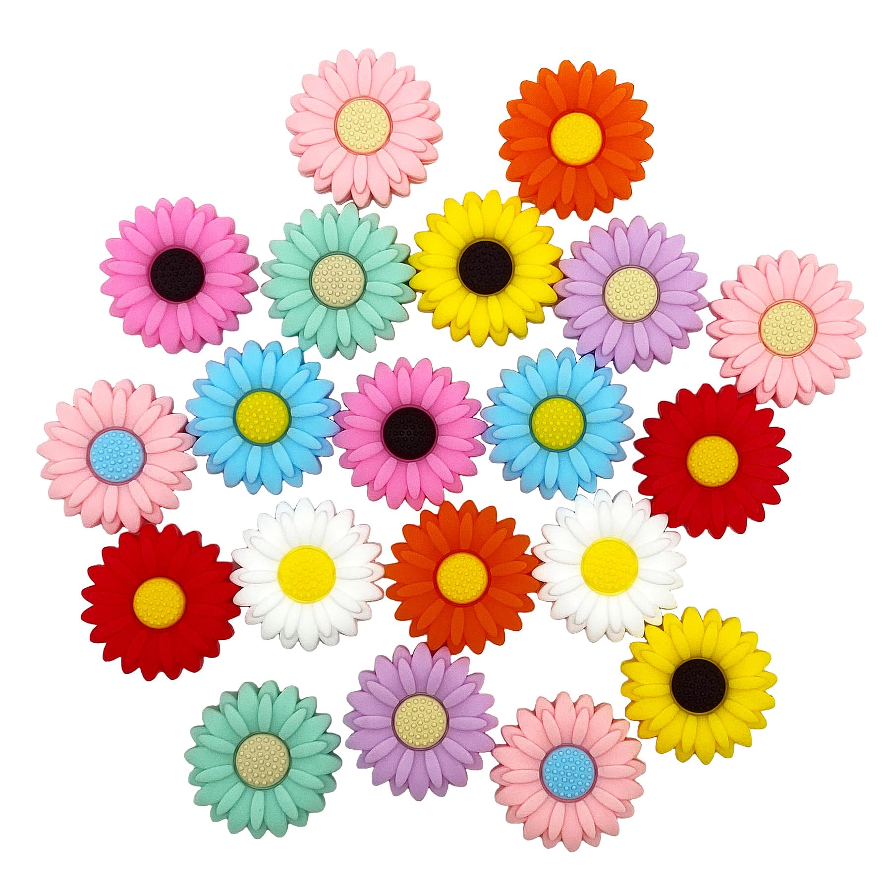 20 PCS Colorful Daisy Silicone Focal Beads - 30mm Flower Loose Beads for DIY Jewelry Making, Keychains, Bracelets, Necklaces, Pens & Lanyards - Perfect for Crafts, Gifts and Fashion Accessories