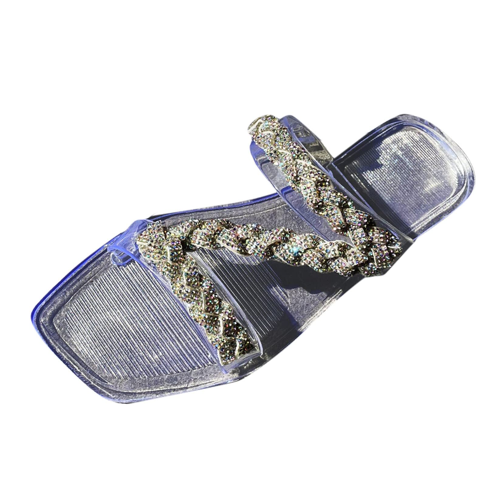 Stylish Rhinestone Women's Slippers - Comfortable Flat Sandals for Spring & Summer | Large Size Beach Slides | Perfect for Poolside, Vacation, and Home Relaxation