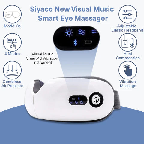 Siyaco 8S Eye Massager with Heat Therapy & Customizable Massage Modes - Relieve Eye Strain, Dry Eyes & Headaches for Office Workers & Gamers