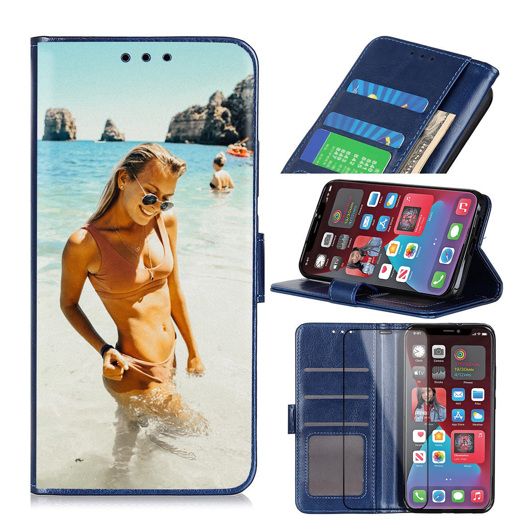 Premium PU Leather Magnetic Flip Wallet Case for iPhone 12 Pro Max 6.7 Inch - Slim Protective Phone Cover with Card Holder & Built-in Screen Protector (Blue) | Perfect for Business Travel & Everyday Use