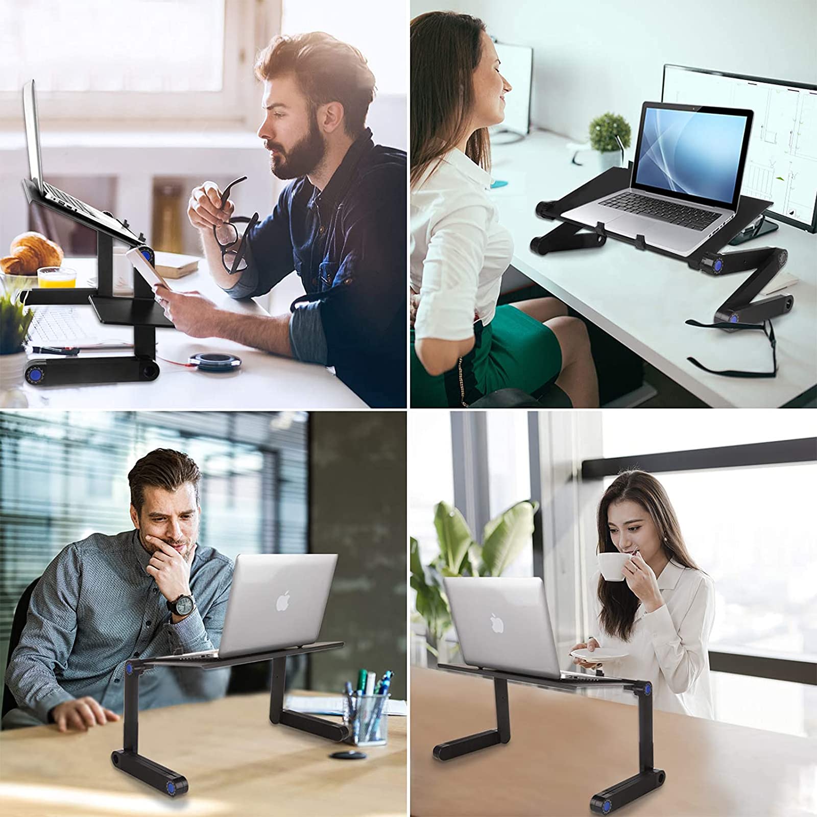 HB1 Foldable Cooling Fan Laptop Desk - Portable Adjustable Ergonomic Lap Desk with Detachable Mouse Pad - Perfect for Work, Study, Gaming & Watching TV in Bed (Red)