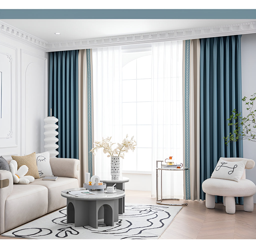 Piper Color Blocking Blackout Curtains - Embroidered Room Darkening Window Drapes for Bedroom & Living Room