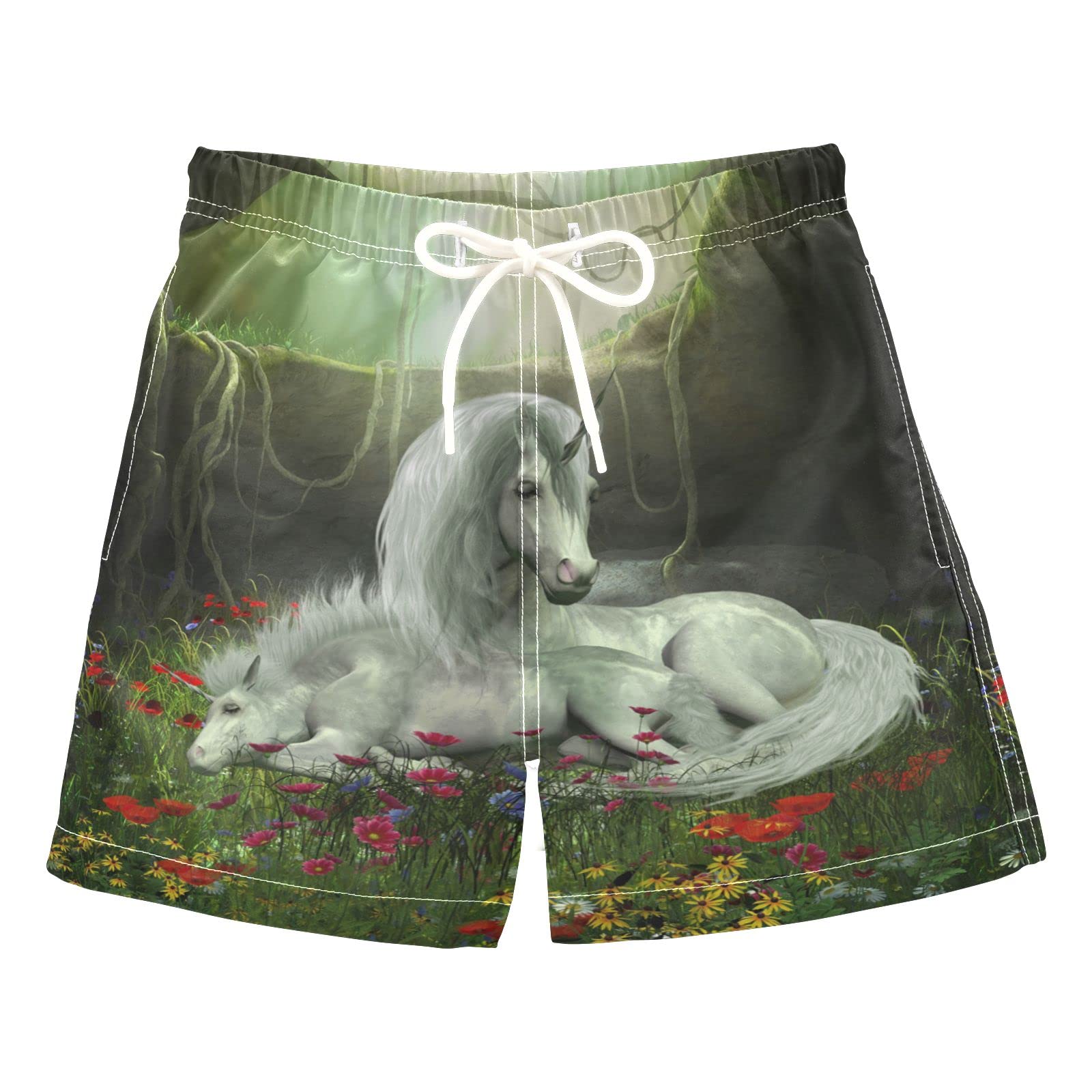 Unicorn Mare & Foal Swim Trunks for Boys 2-8 Years | Quick-Dry Toddler Swimwear | Perfect for Beach, Pool & Summer Water Play