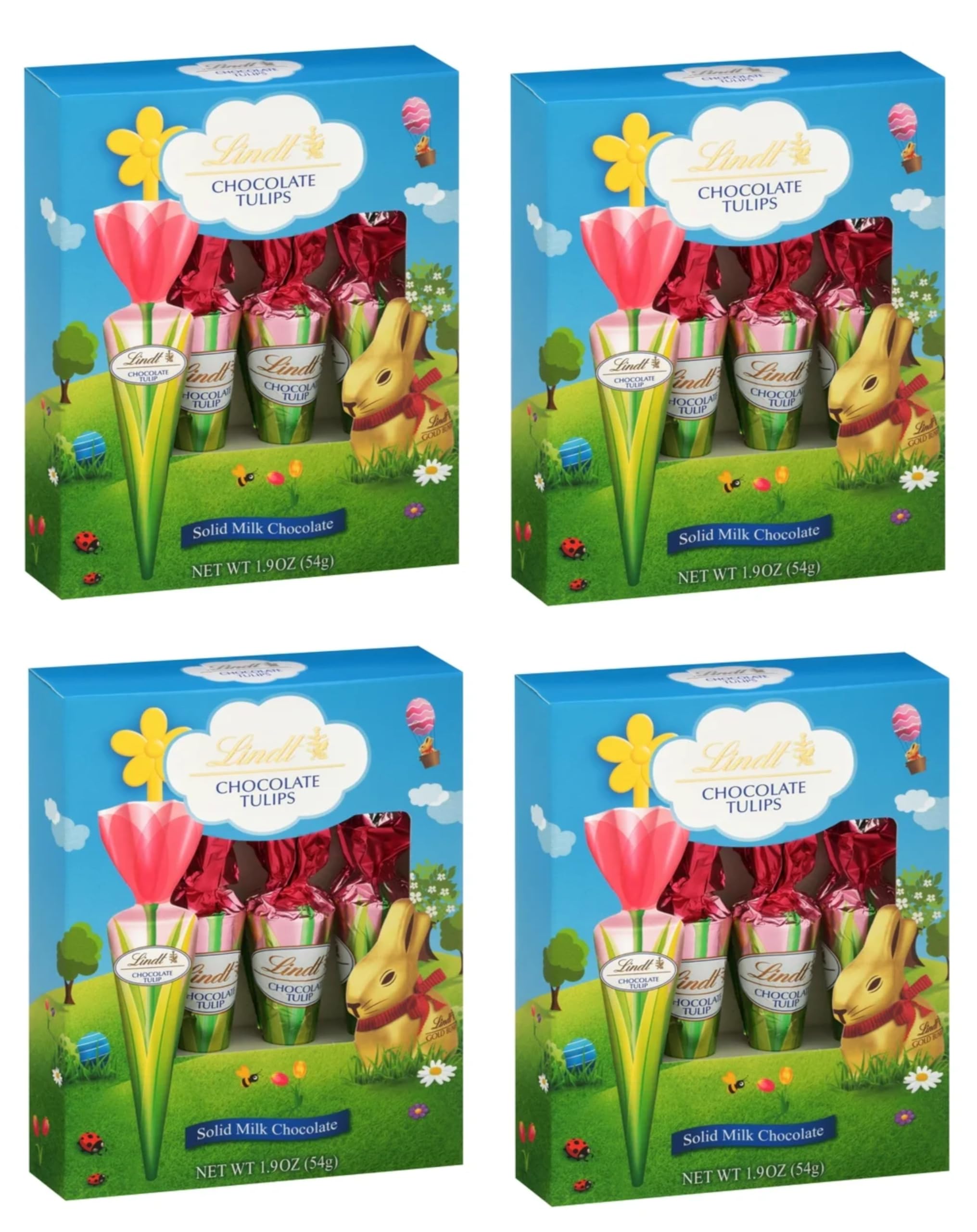 Lindt Chocolate Tulips - 4 Pack Solid Milk Chocolate Lollipops on Sticks - Premium Easter Basket Stuffers - Delicious Treats for Parties, Gifts & Family Sharing - Perfect for Easter Celebrations & Sweet Moments
