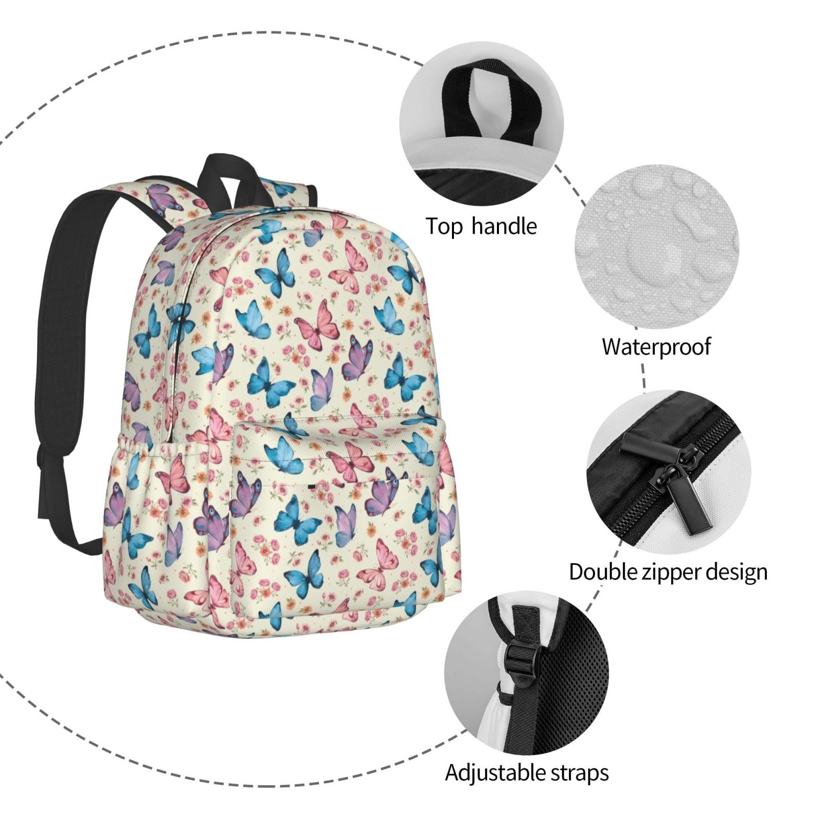 Butterfly Print Travel Backpack for Women & Men - 17 Inch Laptop Backpack, Lightweight Carry On Backpack for Work, School, Hiking, Camping & Outdoor Adventures - Perfect Gift for Travelers & Students