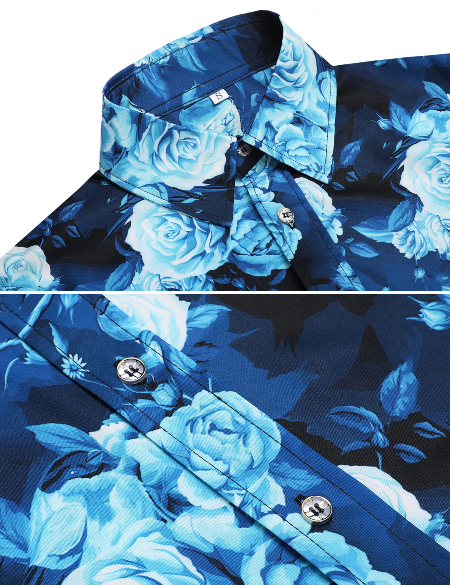 Daupanzees Men's Long Sleeve Rose Print Dress Shirt - Stylish Casual & Formal Wear for Office, Party & Date Nights