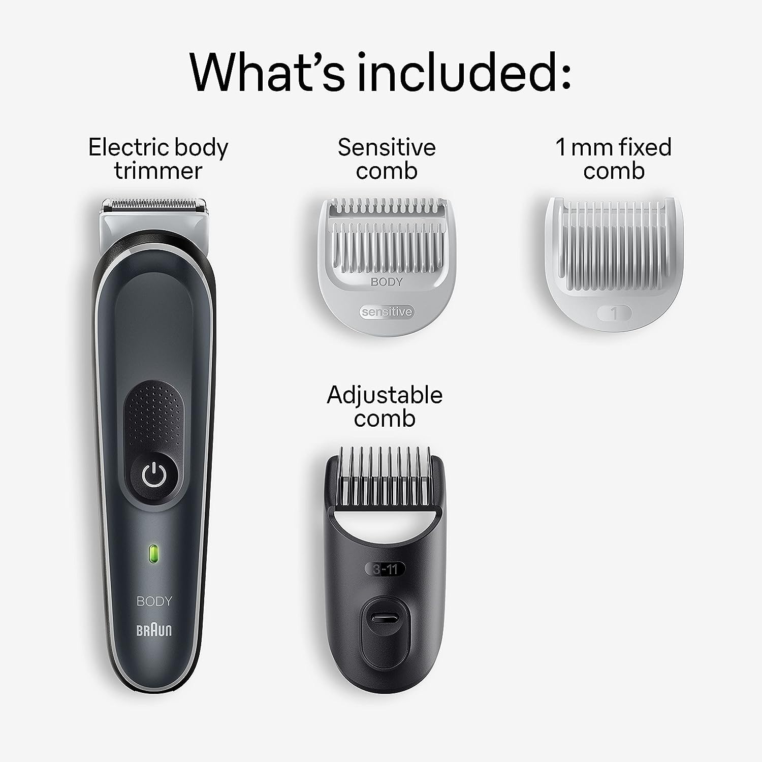 Braun BG5340 Body Groomer for Men - Waterproof Manscaping Trimmer with SkinShield Technology & Sensitive Comb - Lifetime Sharp Stainless Steel Blades - Ideal for Chest, Back, Legs & Intimate Areas - Gray/White