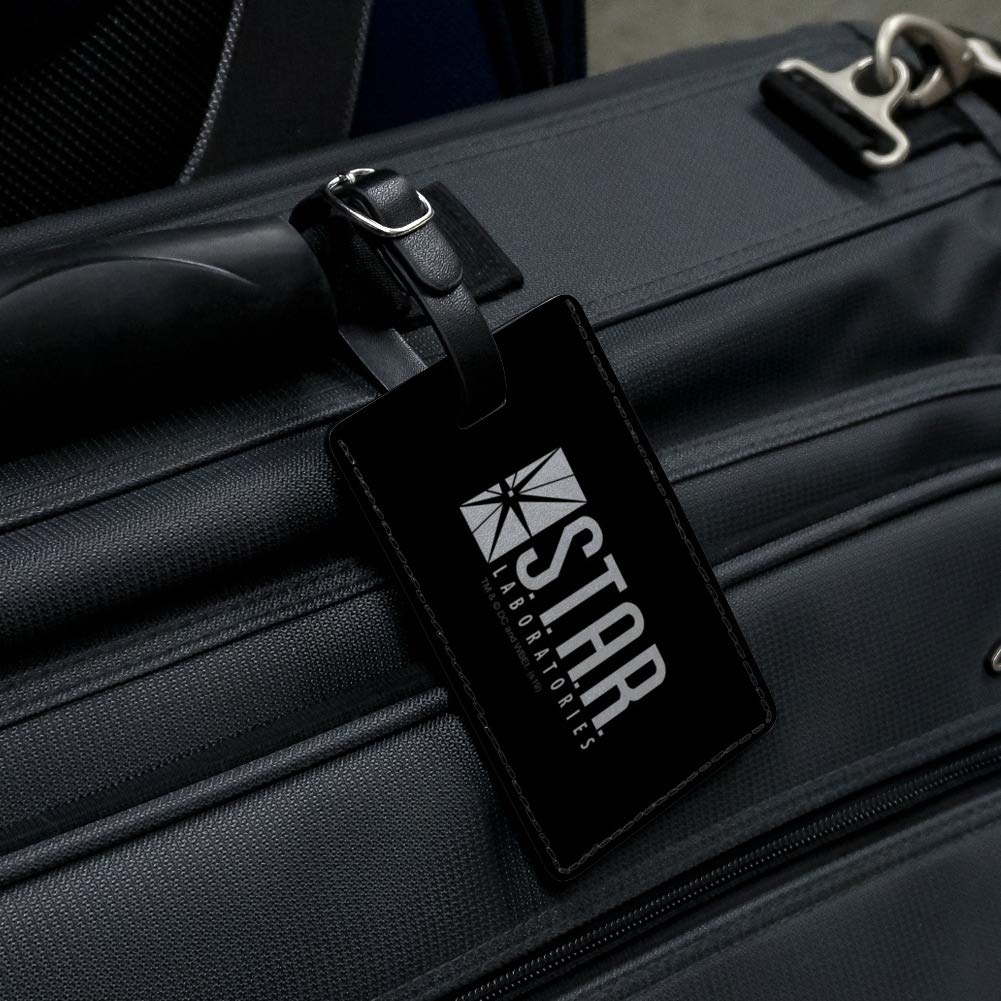 The Flash TV Series Star Labs Logo Leather Luggage Tag - Rectangle ID Card Holder for Travel, Cosplay & Superhero Fans - Perfect for Suitcases, Backpacks & Gift Giving