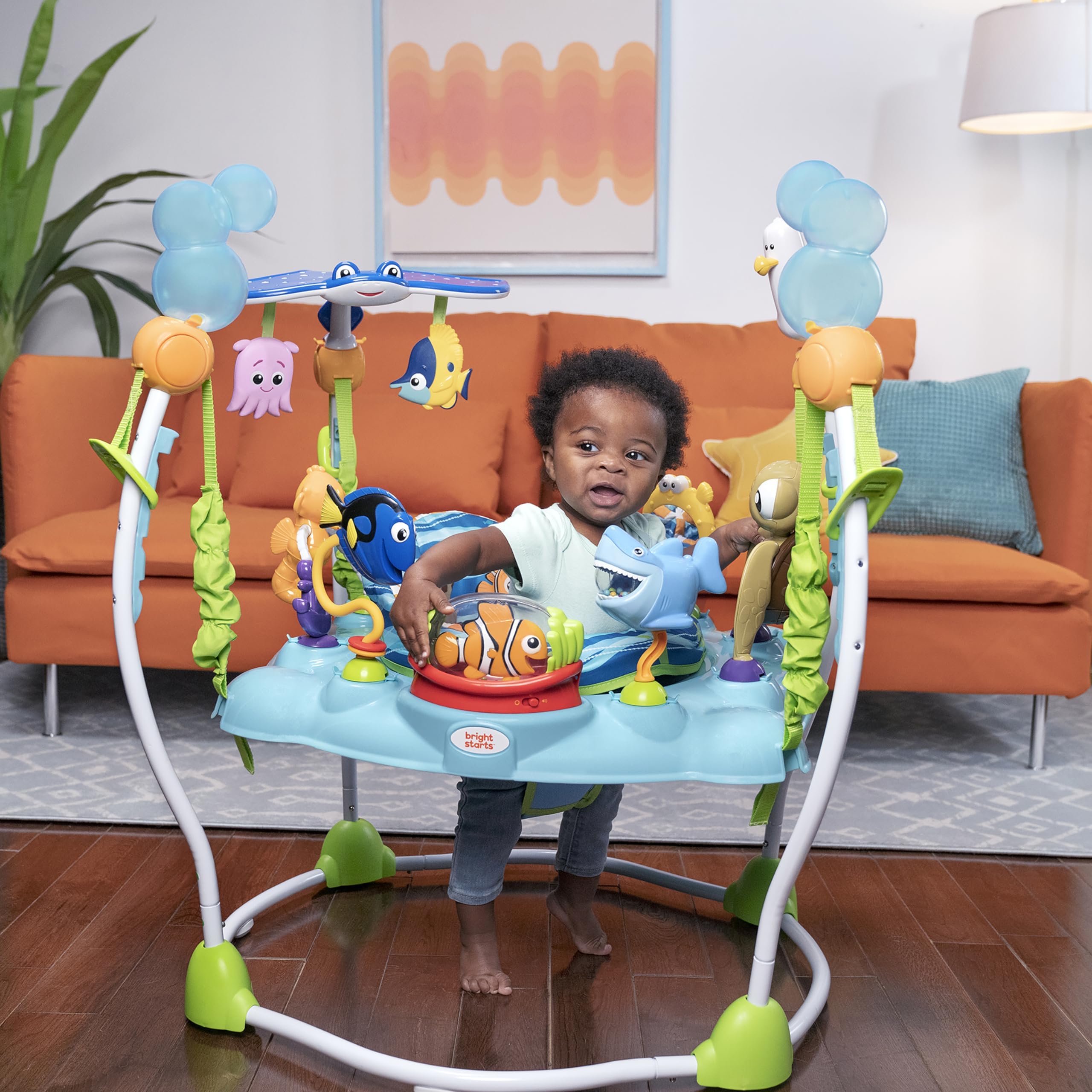 Bright Starts Disney Baby Finding Nemo Sea of Activities Jumper - Interactive Baby Activity Center with Lights, Music & Sounds for Infants 6-12 Months (Blue) - Perfect for Playtime, Learning & Motor Skill Development