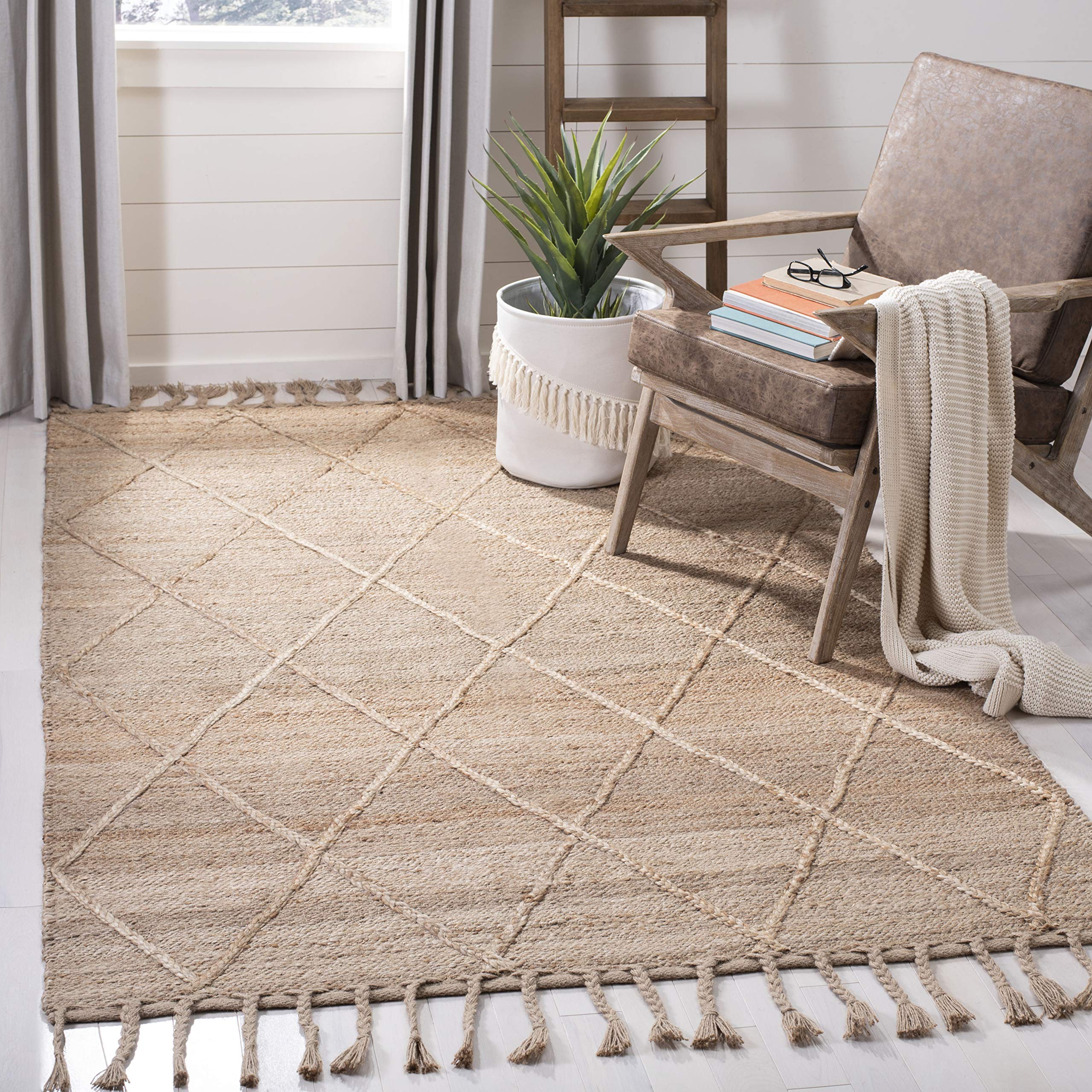 Safavieh NF107B 6' Square Handmade Boho Moroccan Jute Area Rug - Natural Fiber Farmhouse Decor for Living Room, Bedroom & Dining Room