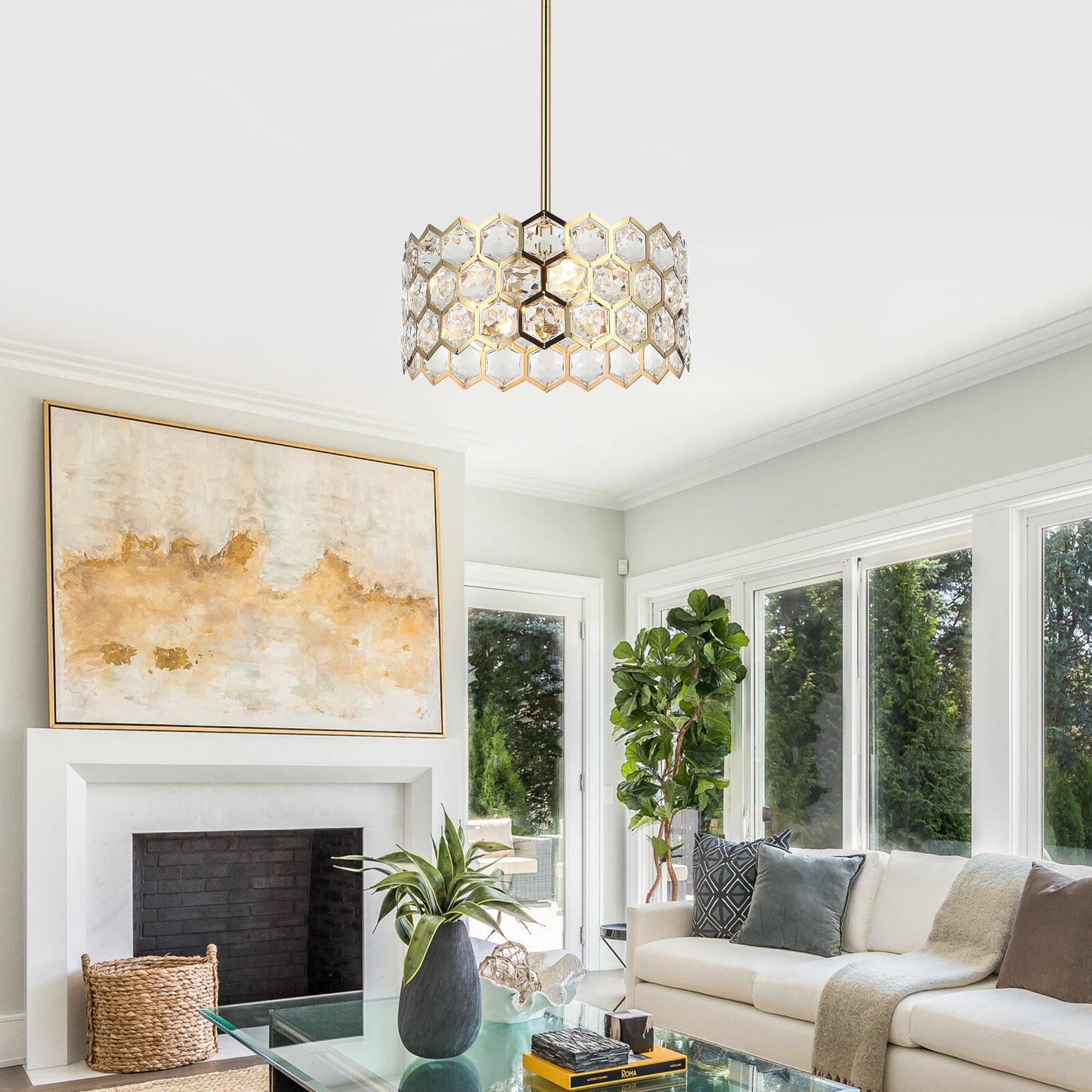 13 Inch Modern Golden 3-Light Pendant Lighting Fixture for Living Room, Dining Room, Kitchen Island - Elegant Ceiling Light with Adjustable Height