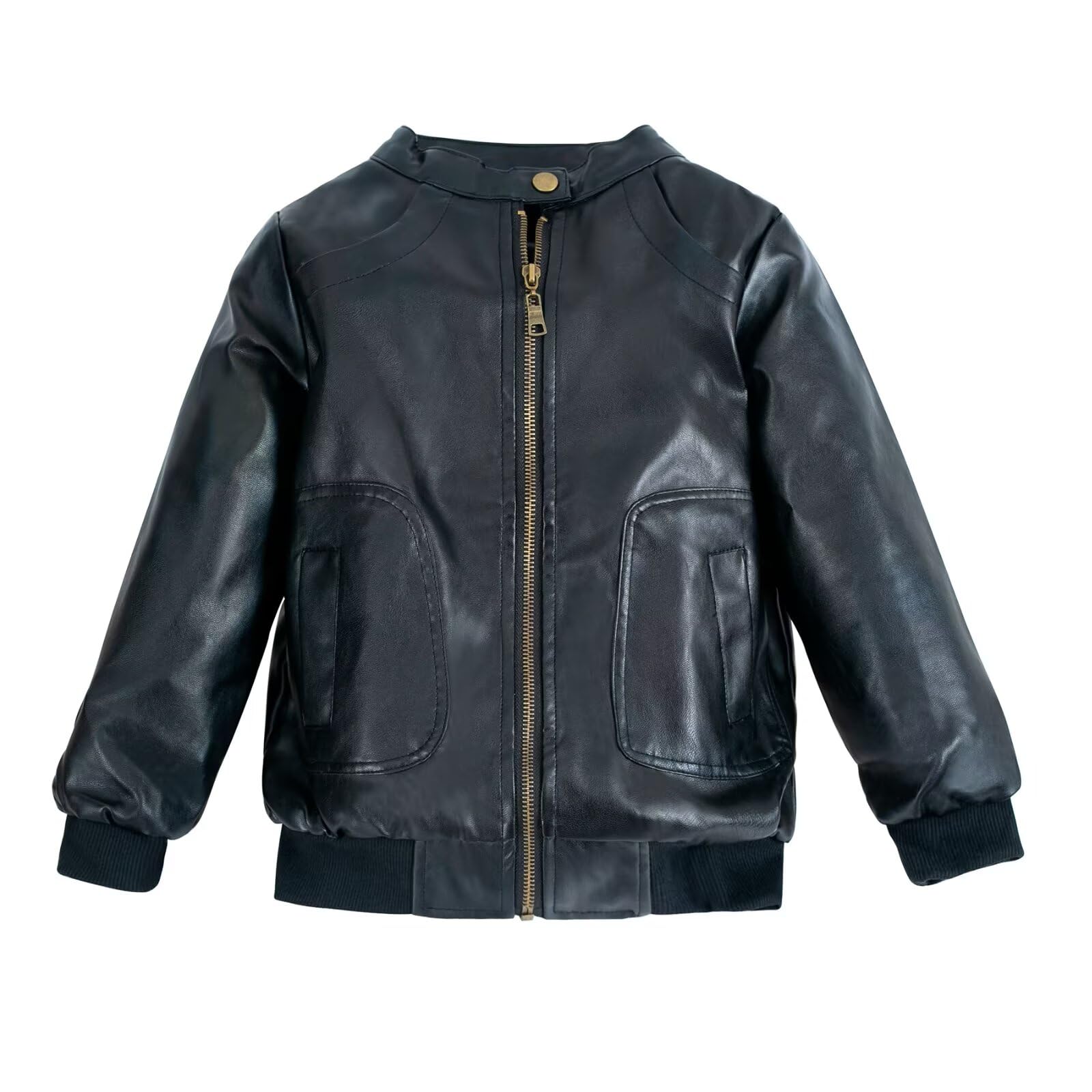 Elife Boys' Trendy Stand Collar PU Leather Motorcycle Jacket for Spring - Black | Stylish Biker Jacket for Kids Outdoor Riding & Casual Wear