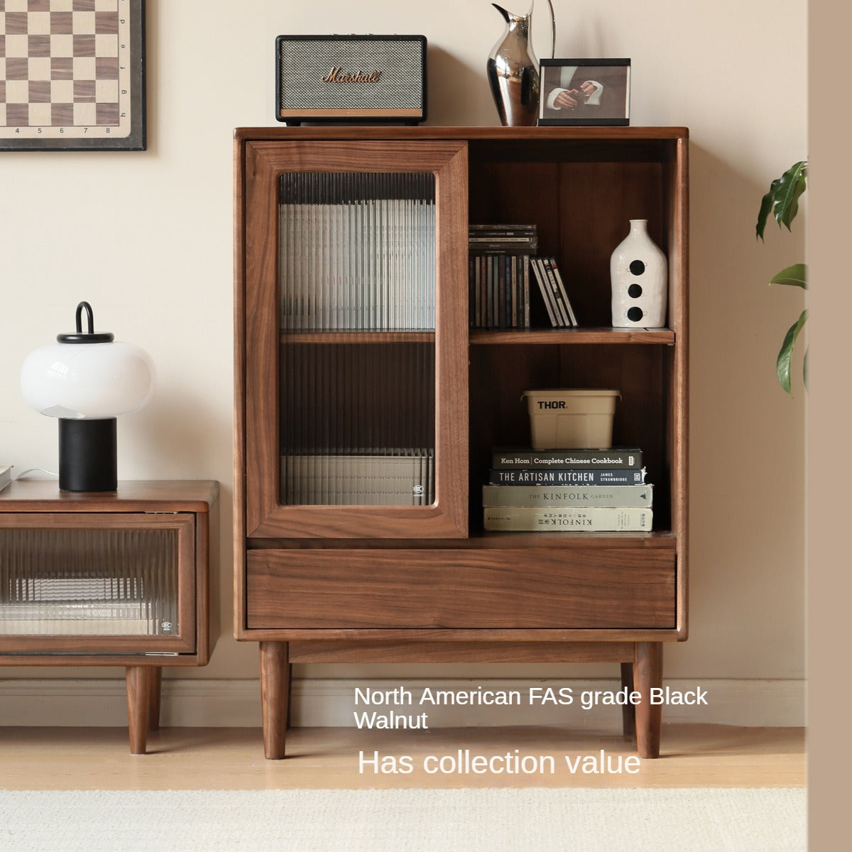 Premium Black Walnut Solid Wood Side Cabinet - North American FAS Grade Hardwood - Perfect for Living Room, Bedroom & Office Storage
