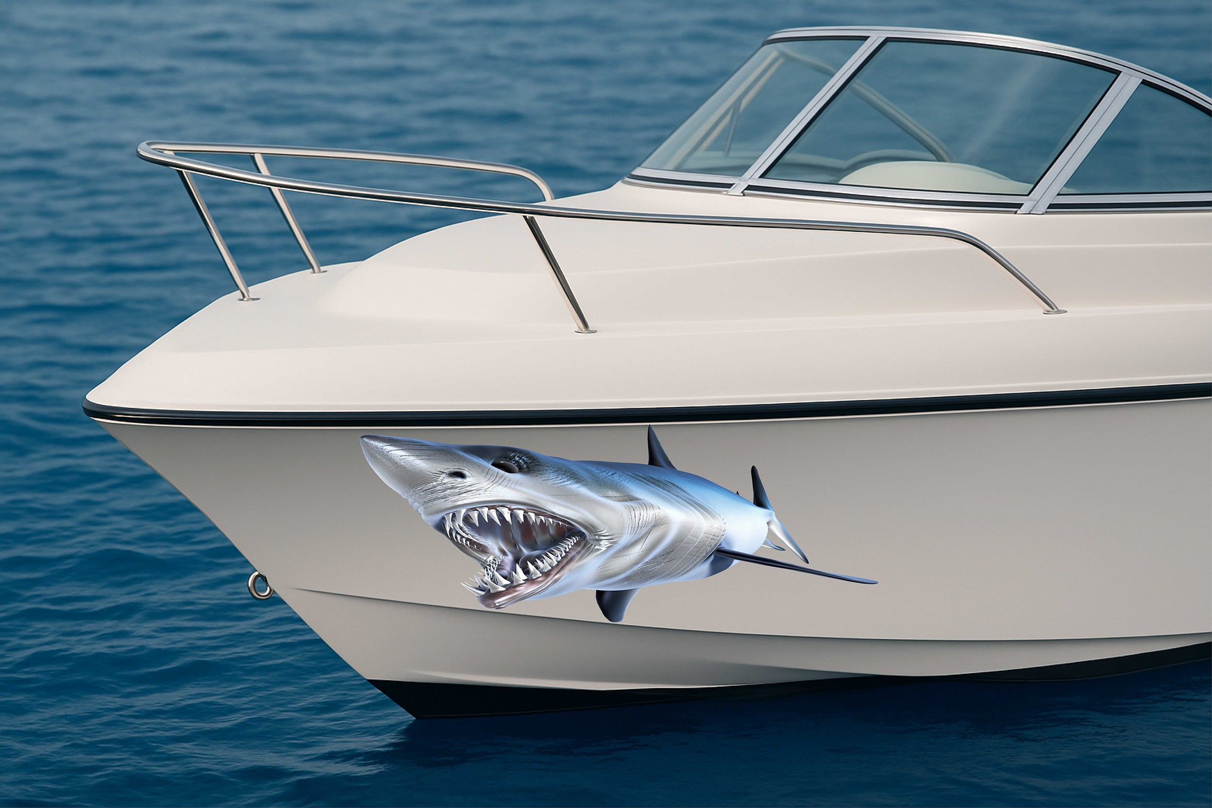 Mako Shark Boat Decal - Aggressive Shark Mouth Bow Graphic Sticker for Boats, Yachts & Marine Vehicles - High-Quality Vinyl Decal for Watercraft Customization