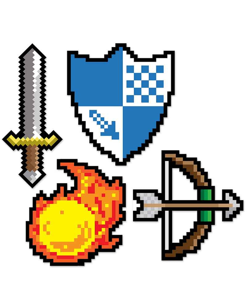 8-Bit Pixel Art Cutouts - Pack of 4 Retro Gaming Decorations for Home, Office & Gaming Room Wall Decor