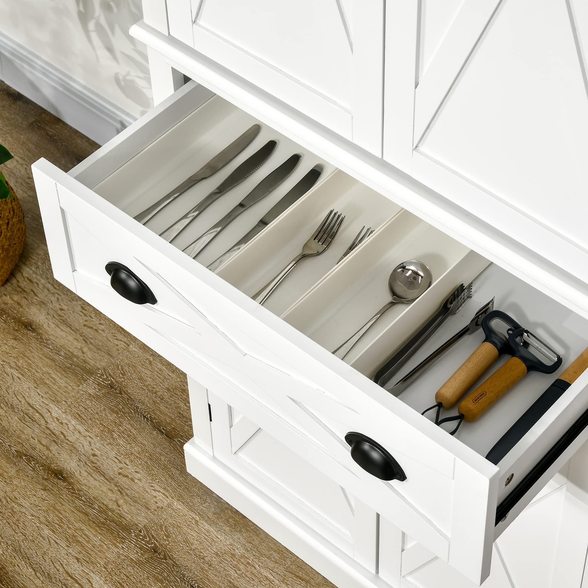 HOMCOM 72 Inch White Kitchen Pantry Cabinet - Freestanding Storage Cupboard with 4 Doors, 3 Adjustable Shelves & Large Drawer - X-Frame Design for Dining Room, Kitchen Organization & Home Storage