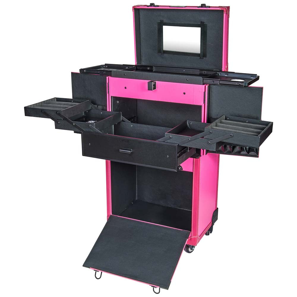 Professional REBEL Makeup Artists Multifunctional Cosmetic Trolley Train Case - Portable Beauty Storage Organizer for Salon, Travel & On-The-Go Makeup Artists