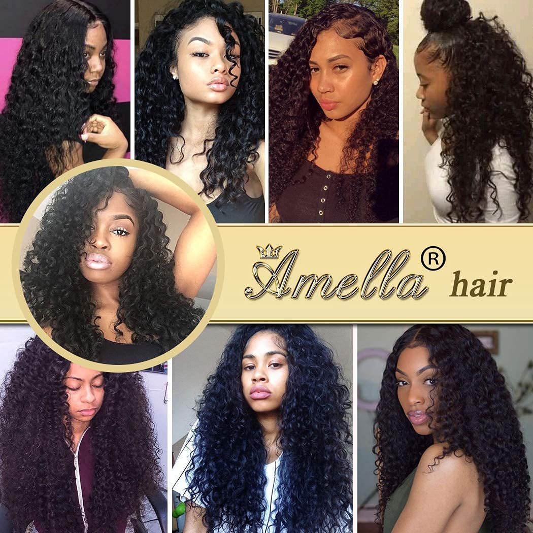 Amella Hair 8A Grade Brazilian Deep Wave Virgin Hair 3 Bundles - 100% Unprocessed Remy Human Hair in Natural Black (18, 20, 22 Inches) for Weaving, Extensions & Styling - Perfect for Daily Wear, Parties & Special Occasions