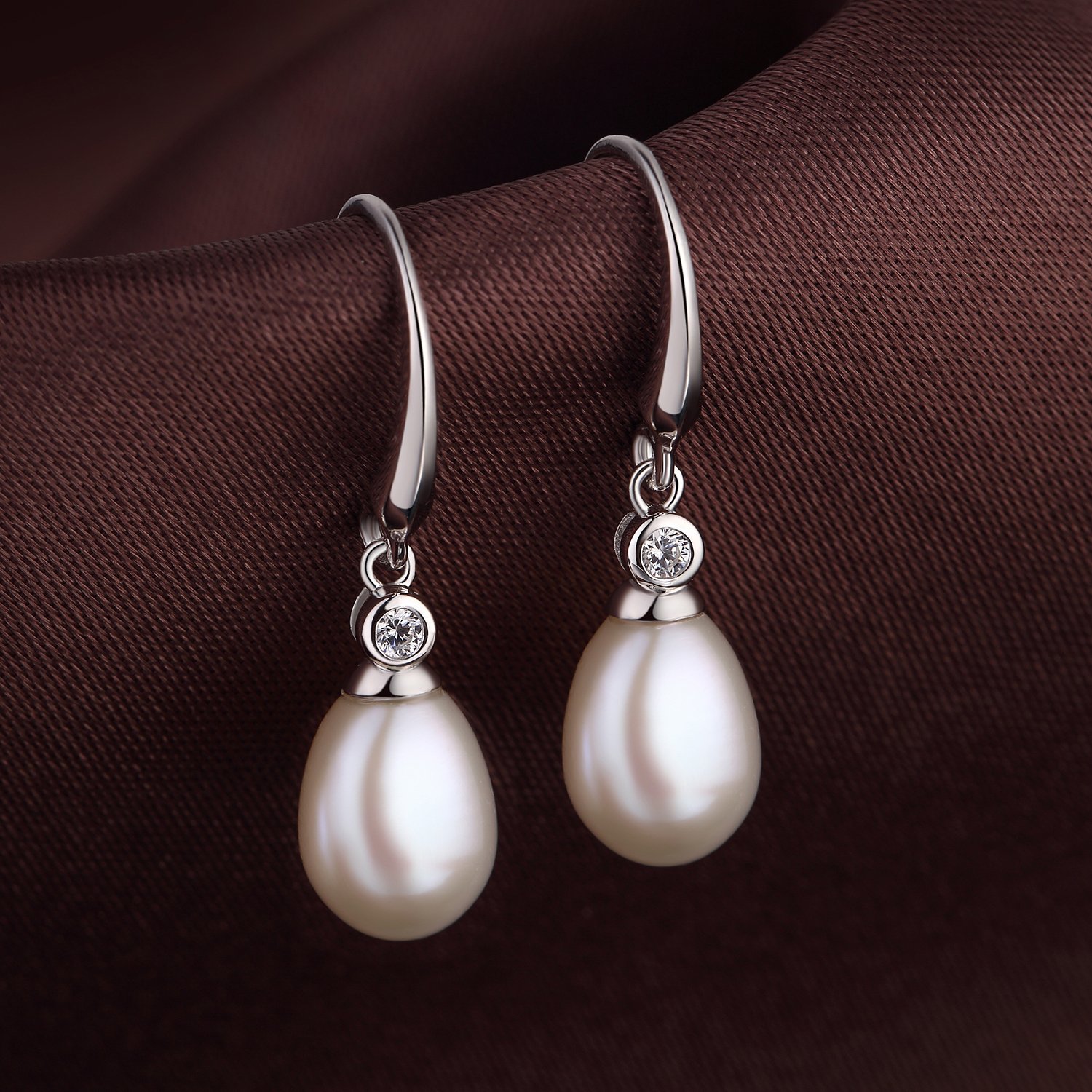 925 Sterling Silver Pearl Dangle Earrings for Women | 8MM-10MM Diamond Accent Pearl Jewelry | Elegant Gift for Weddings, Parties & Special Occasions