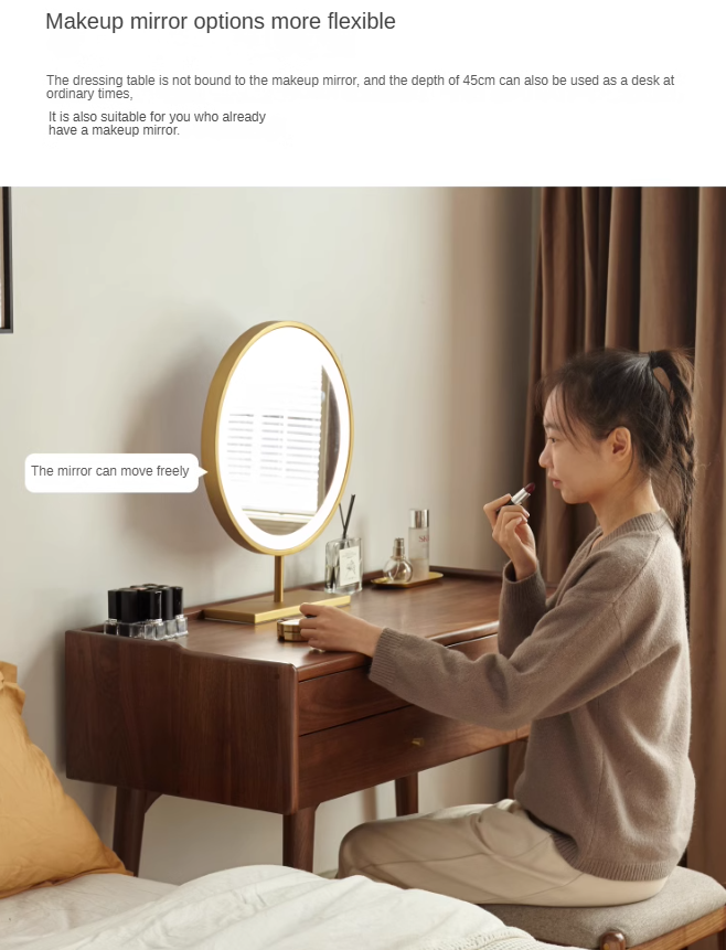 Premium Black Walnut & Ash Solid Wood Dressing Table - Elegant Vanity Desk with Mirror for Bedroom, Bathroom & Makeup Area | Natural Wood Finish, Spacious Storage & Durable Construction
