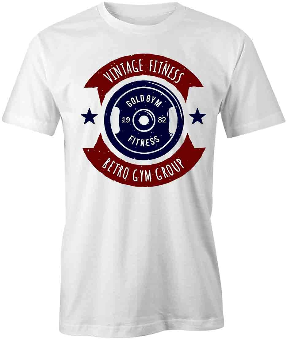 Vintage Fitness Retro Gym Graphic T-Shirt - Printed Workout Tee for Men & Women | White Cotton Shirt for Gym, Running, Weightlifting & Casual Wear