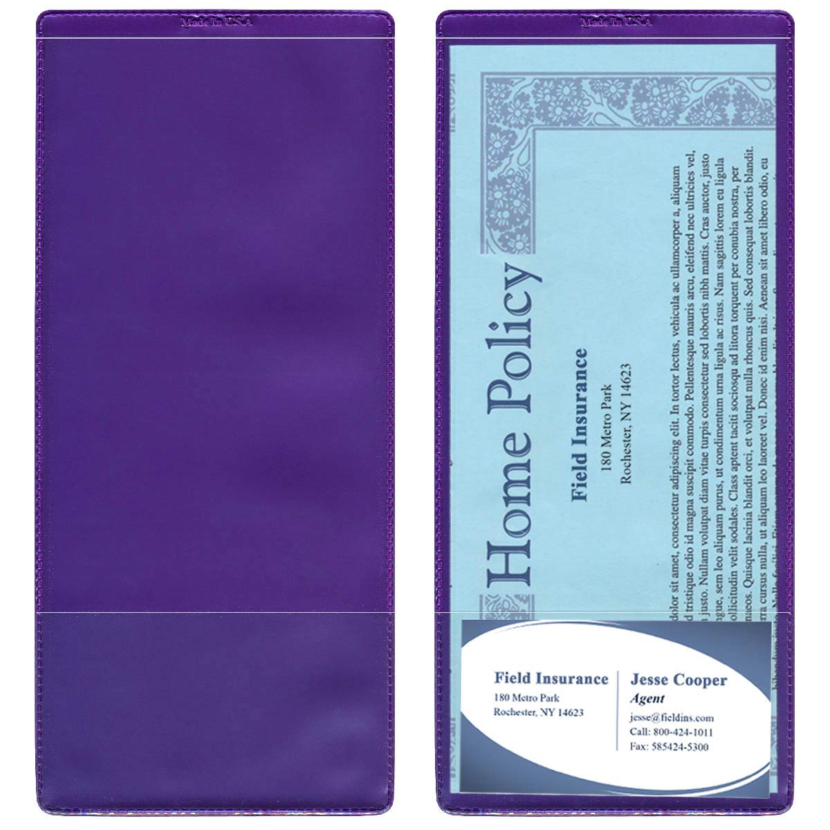 StoreSMART - 100 Pack Metallic Purple Plastic Policy Holders with Business Card Pocket - Letter Size Document Organizer for Office, Home & School - INS30-MP-100