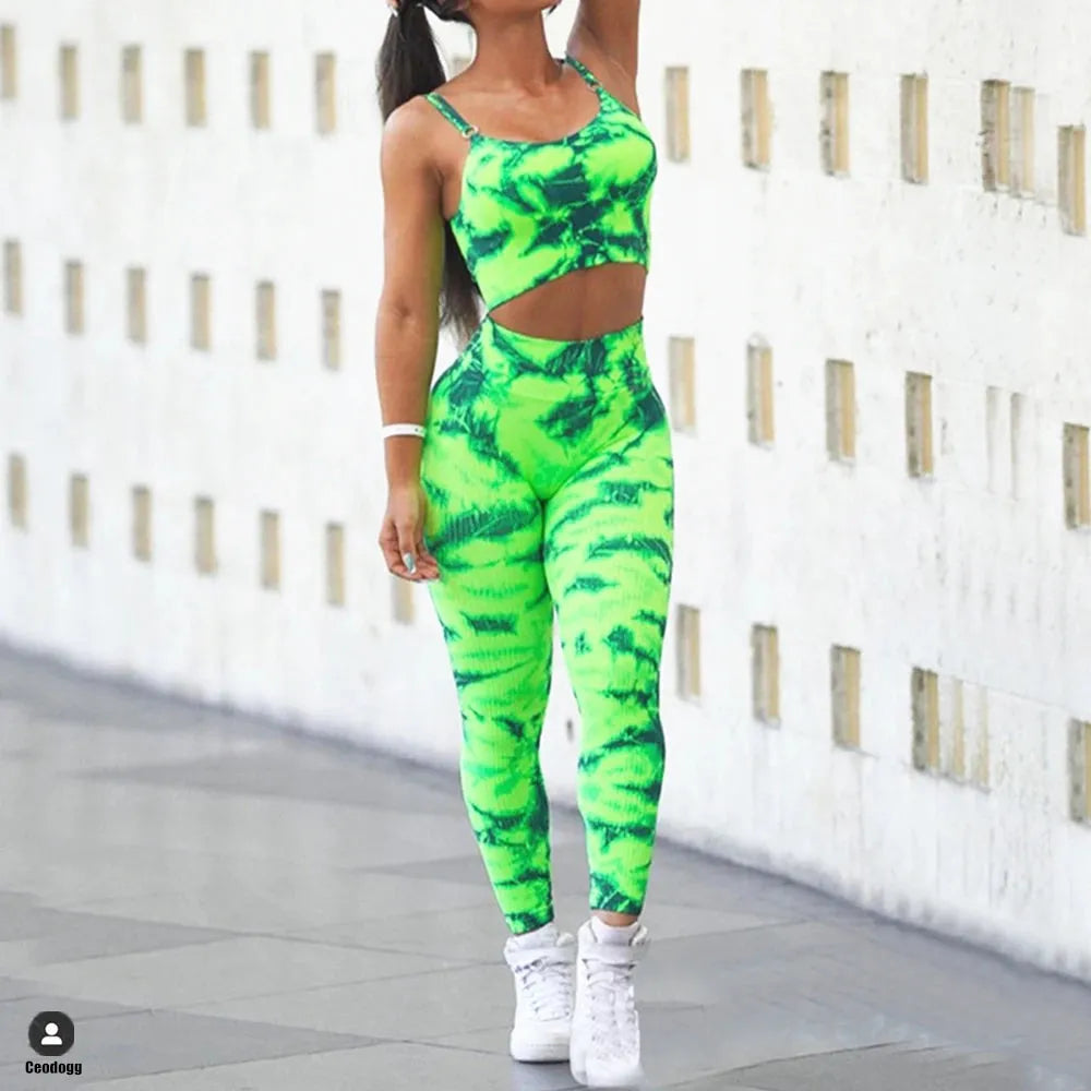 Tie Dye Yoga Bra & High Waist Leggings Set for Women - Seamless Gym Outfit with Hip Push Design - Perfect for Running, Fitness & Workout | Breathable Activewear for Yoga, Pilates & Cardio
